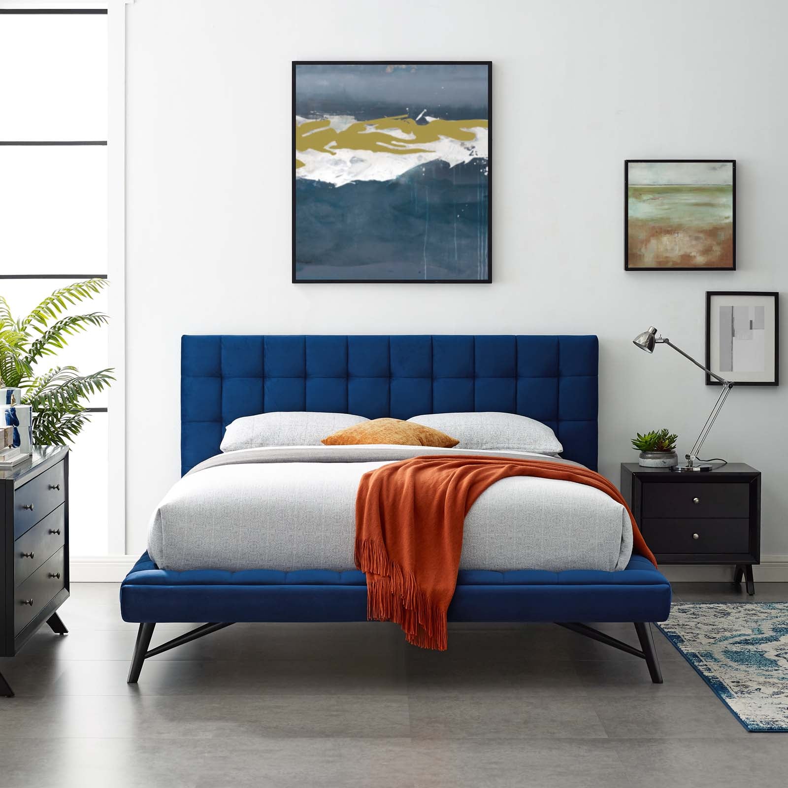 Modway Beds - Julia Biscuit Tufted Queen Bed Navy