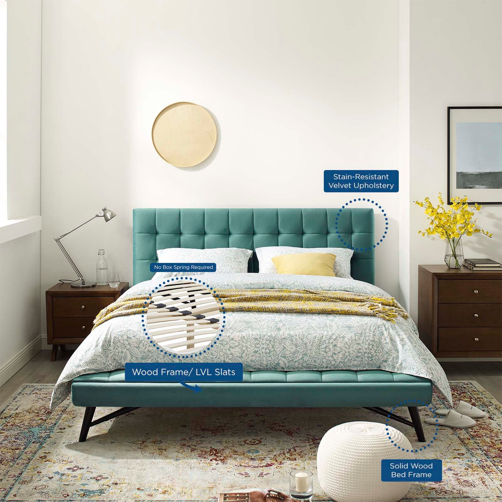 Modway Beds - Julia Biscuit Tufted Queen Bed Teal