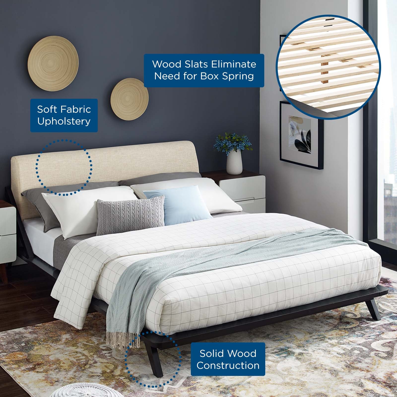Modway Beds - Luella Queen Upholstered Fabric Platform Bed Cappuccino Beige