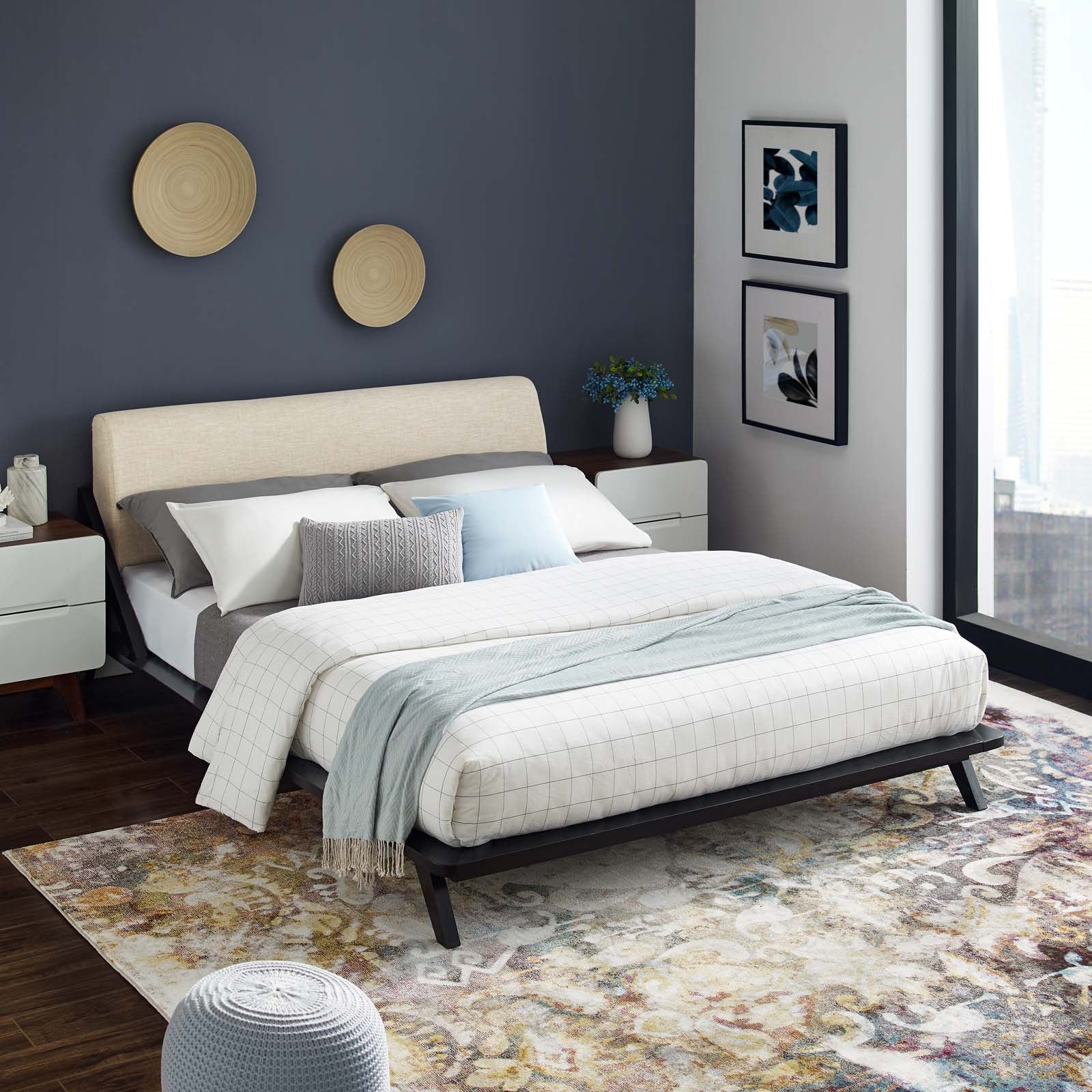 Modway Beds - Luella Queen Upholstered Fabric Platform Bed Cappuccino Beige