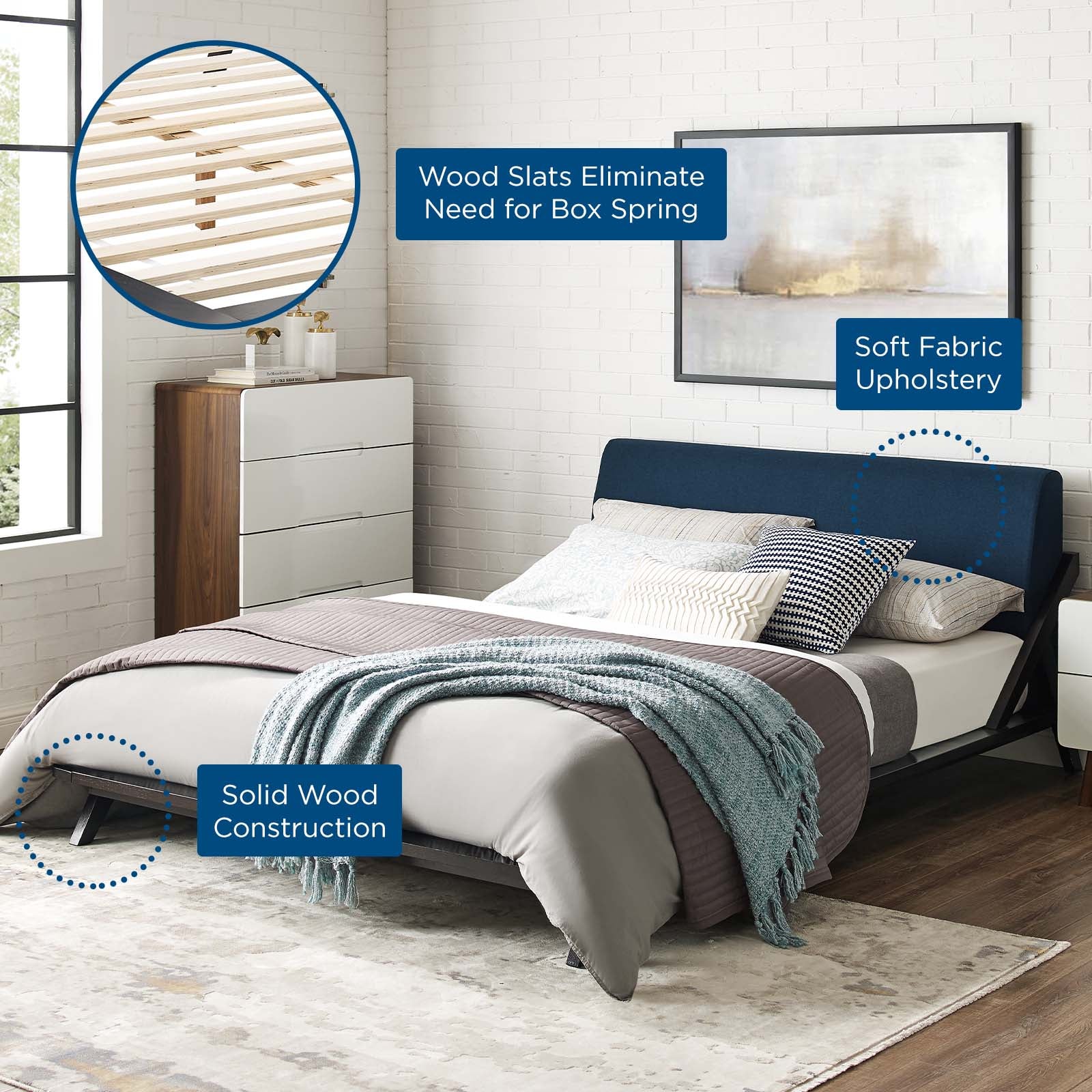 Modway Beds - Luella Queen Upholstered Fabric Platform Bed Cappuccino Blue