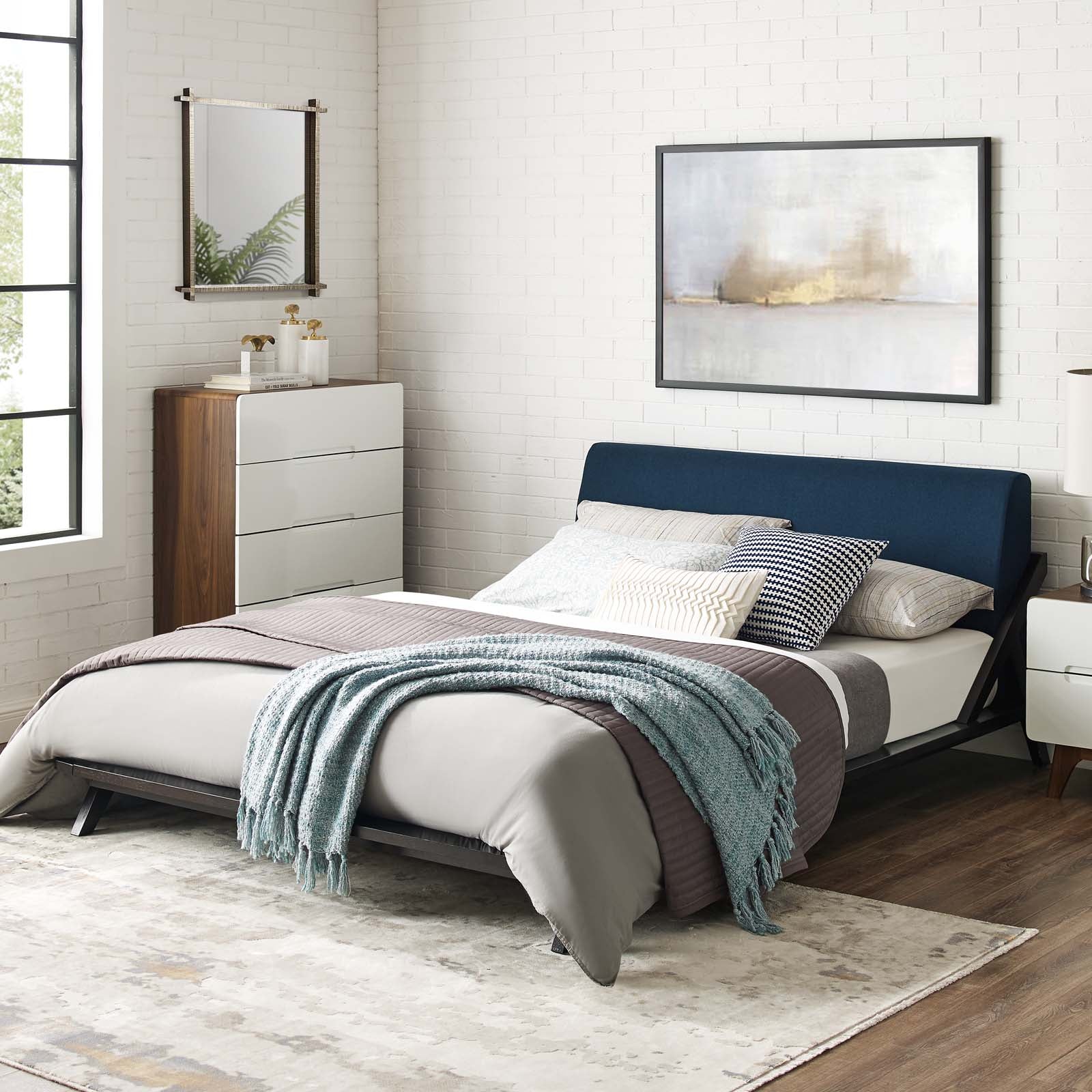 Modway Beds - Luella Queen Upholstered Fabric Platform Bed Cappuccino Blue