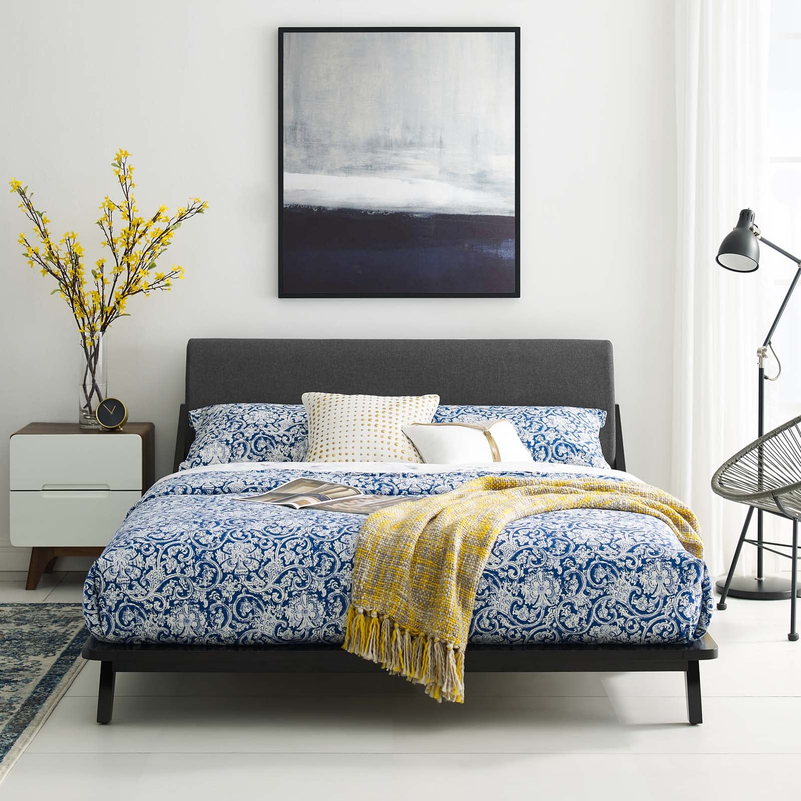 Modway Beds - Luella Queen Upholstered Fabric Platform Bed Cappuccino Gray