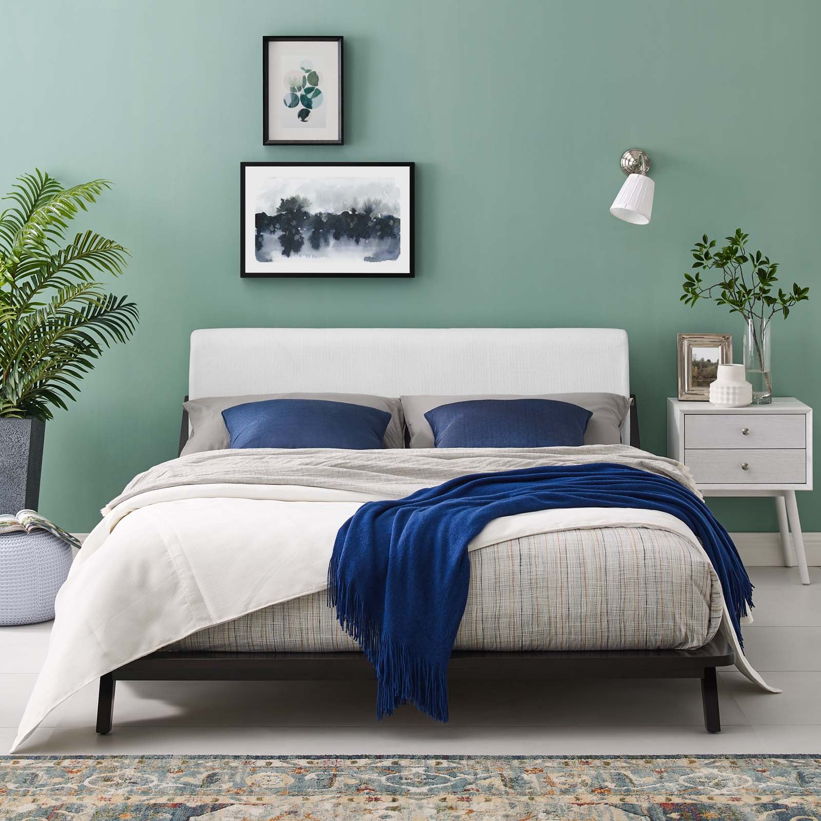 Modway Beds - Luella Queen Upholstered Fabric Platform Bed Cappuccino White