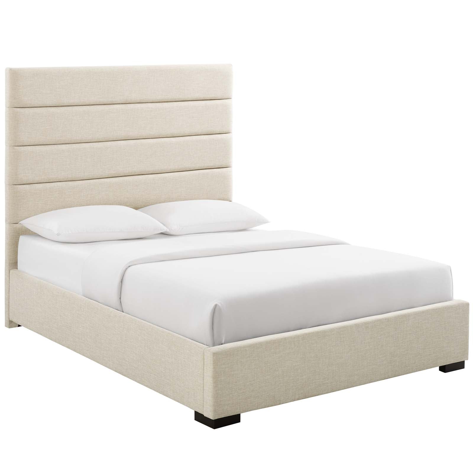 Modway Beds - Genevieve Queen Upholstered Fabric Platform Bed Beige