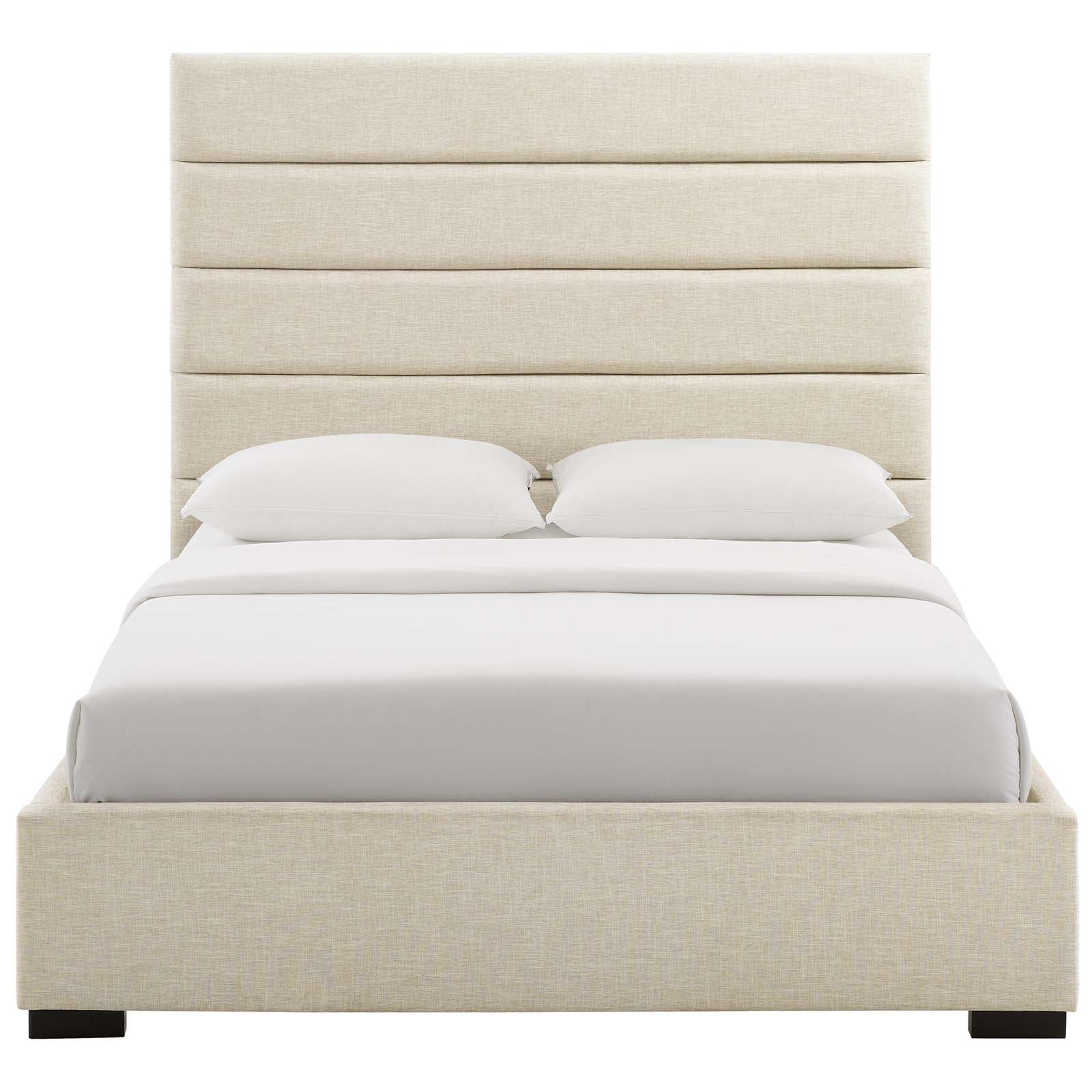 Modway Beds - Genevieve Queen Upholstered Fabric Platform Bed Beige