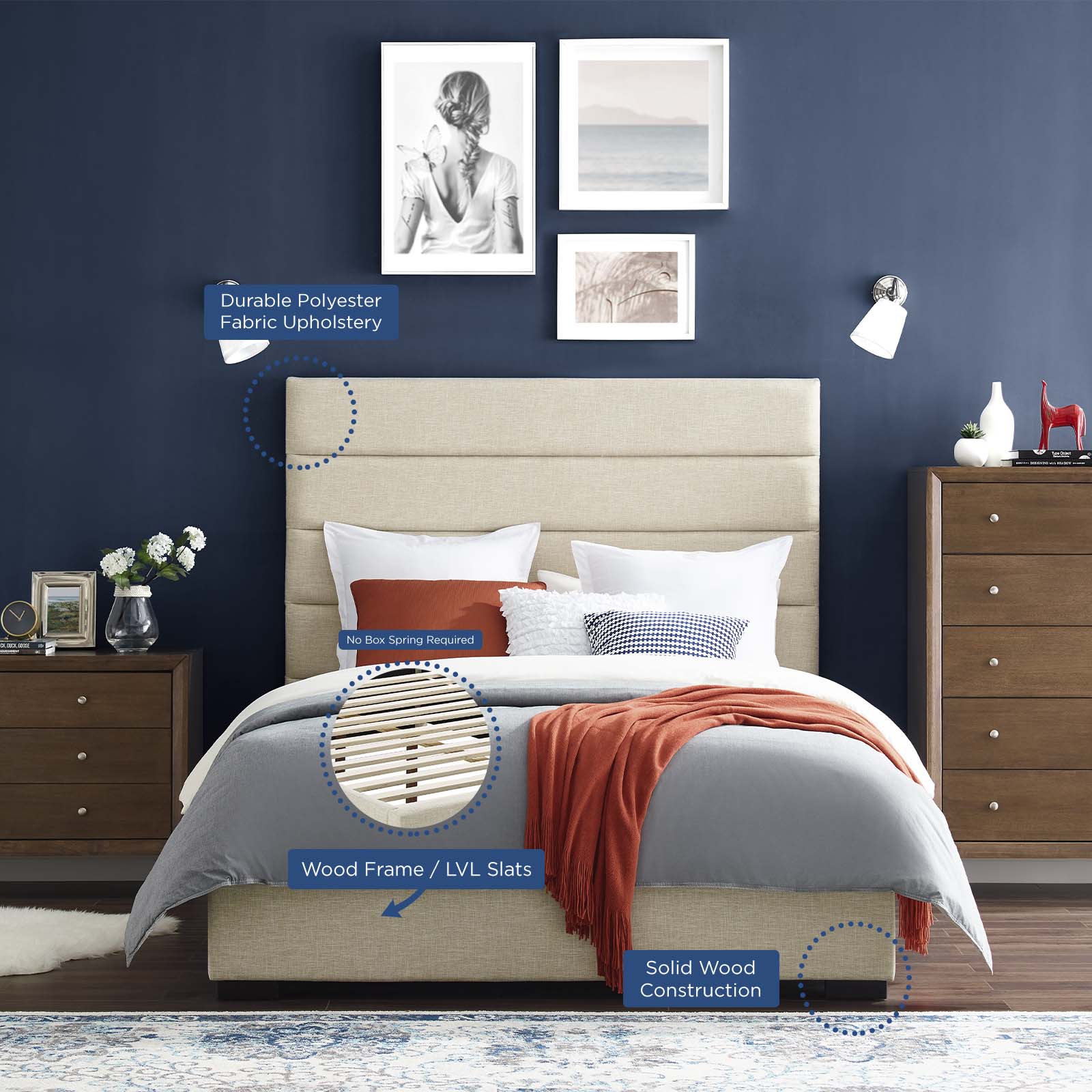 Modway Beds - Genevieve Queen Upholstered Fabric Platform Bed Beige
