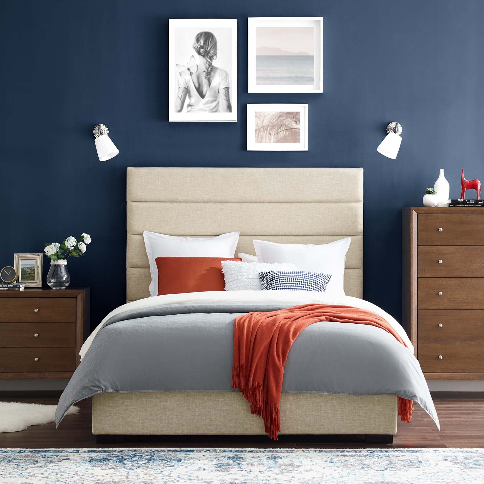 Modway Beds - Genevieve Queen Upholstered Fabric Platform Bed Beige