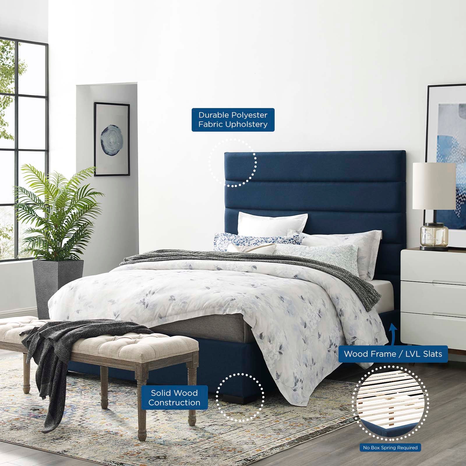 Modway Beds - Genevieve Queen Upholstered Fabric Platform Bed Blue