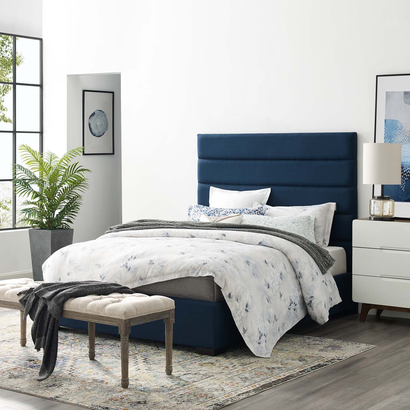 Modway Beds - Genevieve Queen Upholstered Fabric Platform Bed Blue