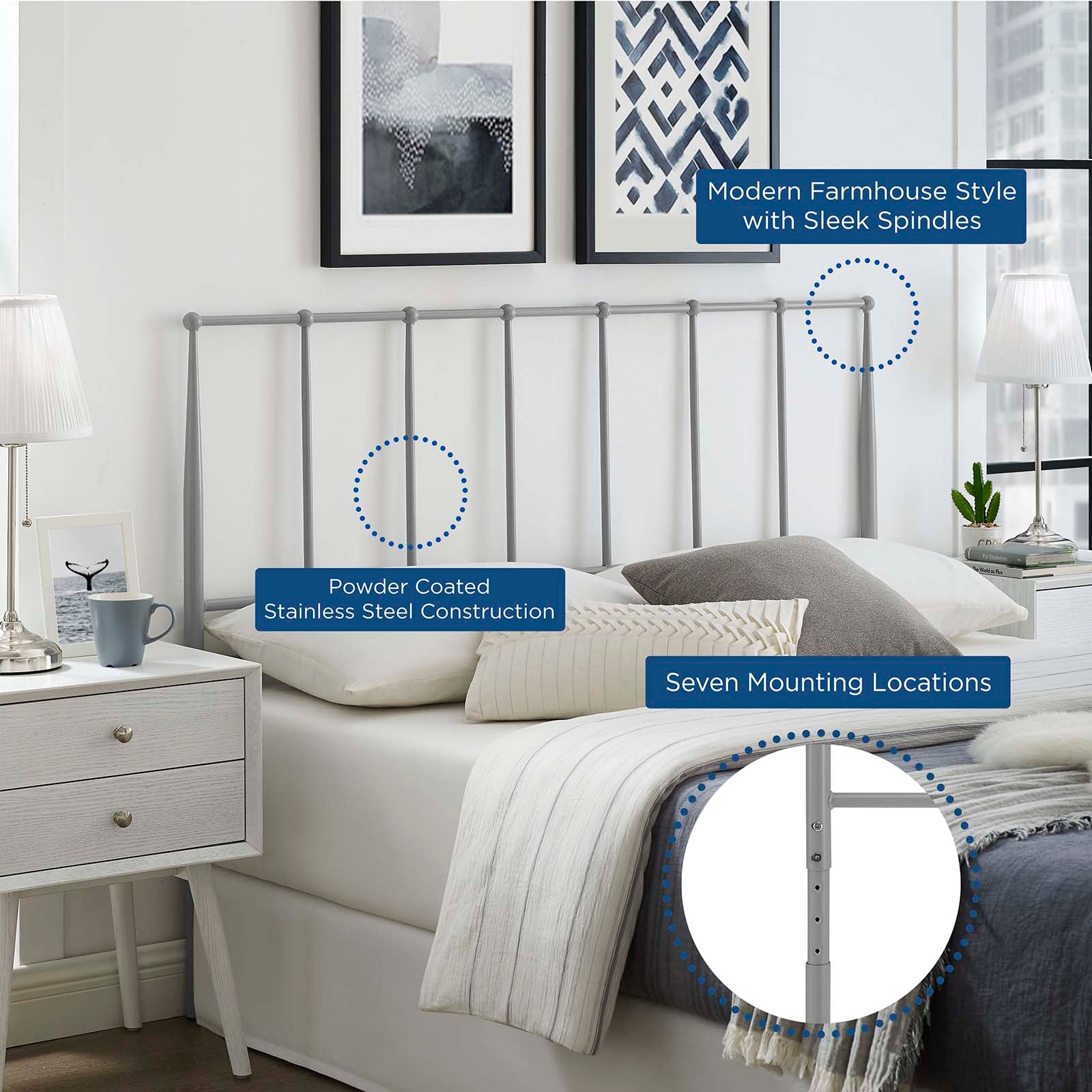 Modway Headboards - Kiana Full Metal Stainless Steel Headboard Gray