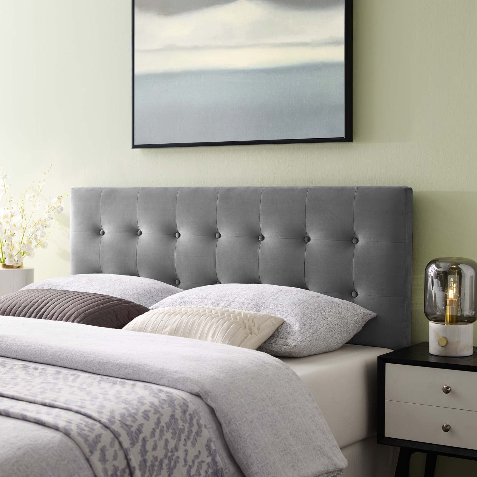 Modway Headboards - Emily Full Biscuit Tufted Performance Velvet Headboard Gray