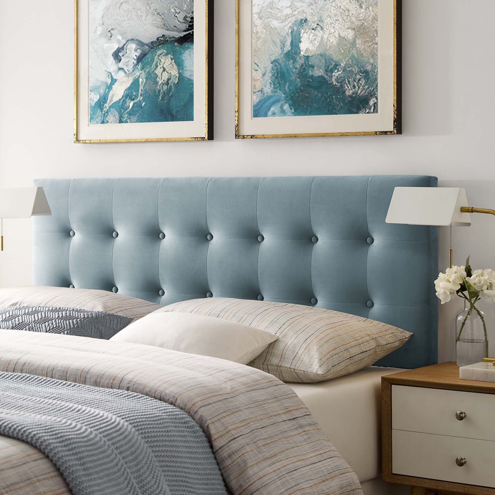 Modway Headboards - Emily Queen Biscuit Tufted Performance Velvet Headboard Light Blue