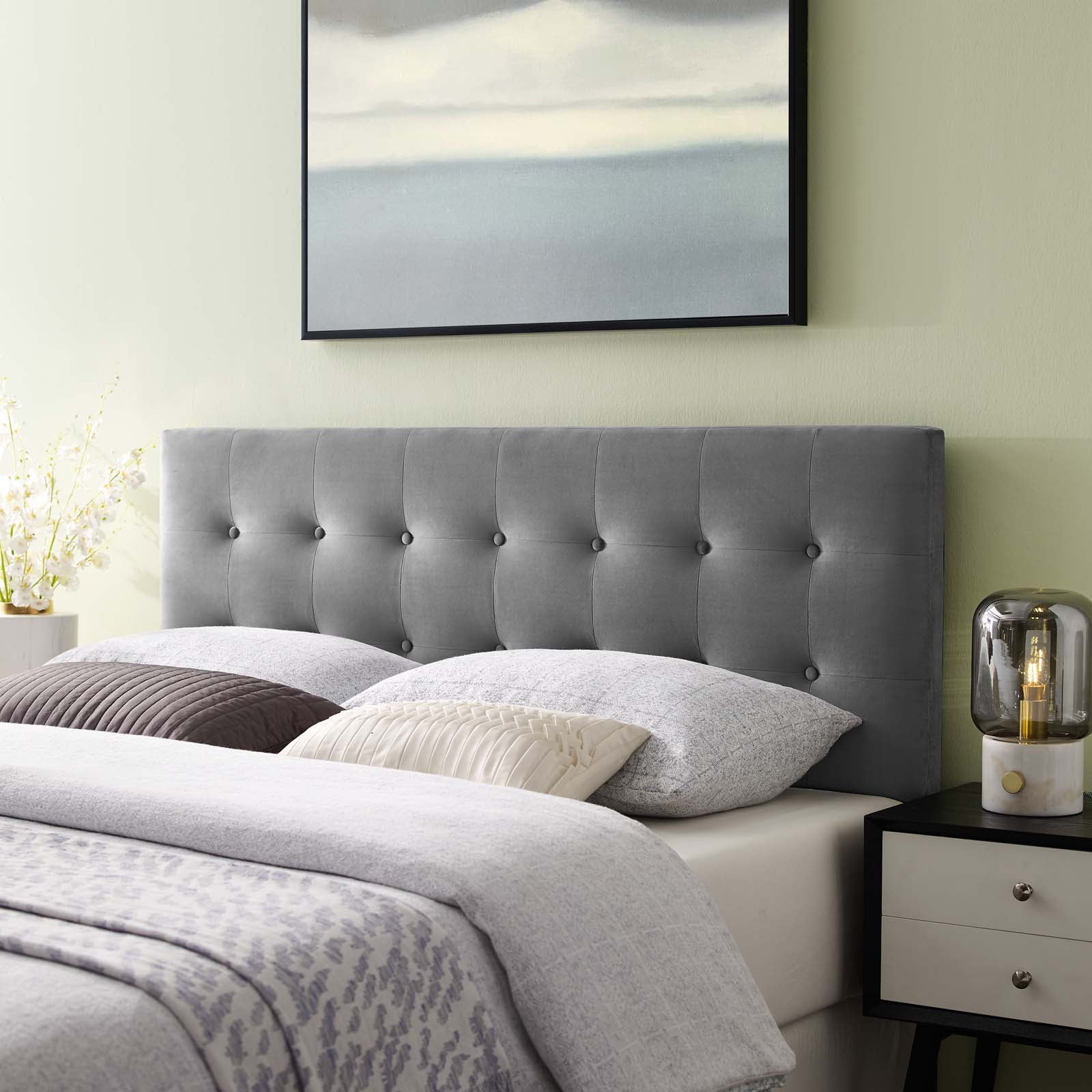 Modway Headboards - Emily King Biscuit Tufted Performance Velvet Headboard Gray
