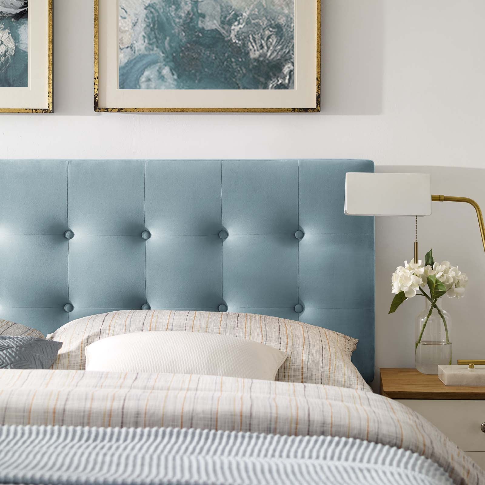 Modway Headboards - Emily King Biscuit Tufted Performance Velvet Headboard Light Blue