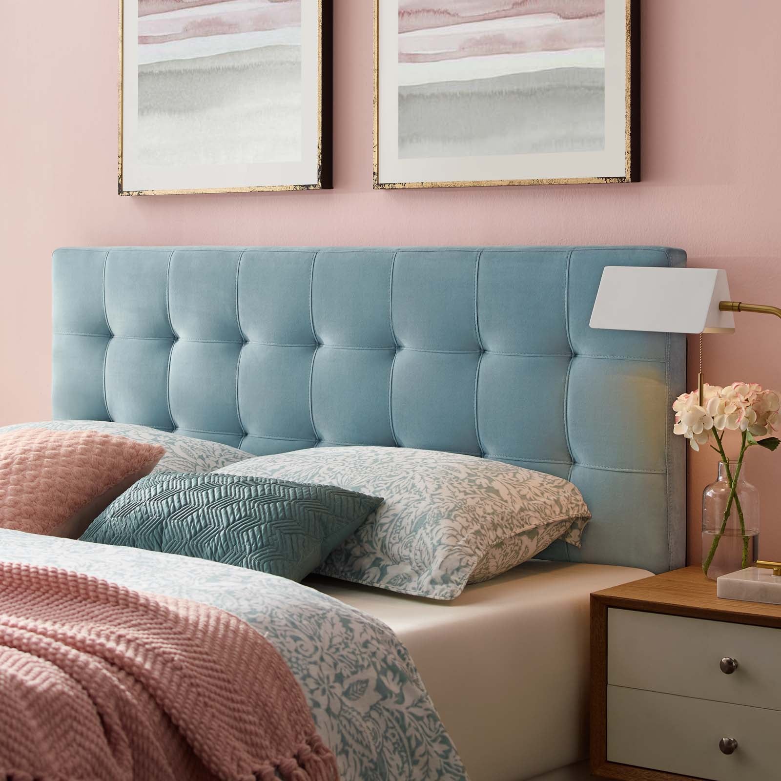 Modway Headboards - Lily Queen Biscuit Tufted Performance Velvet Headboard Light Blue