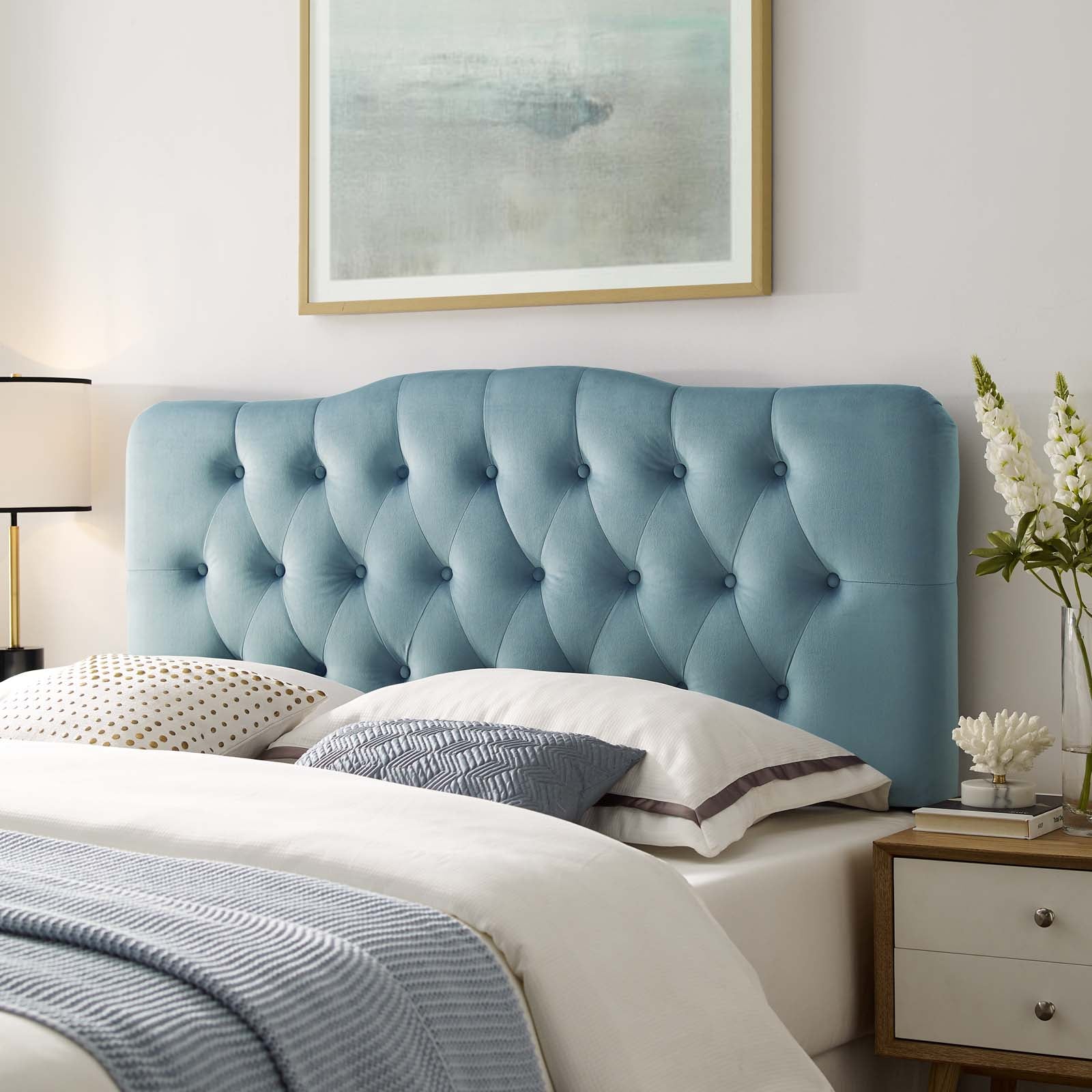 Modway Headboards - Annabel King Diamond Tufted Performance Velvet Headboard Light Blue