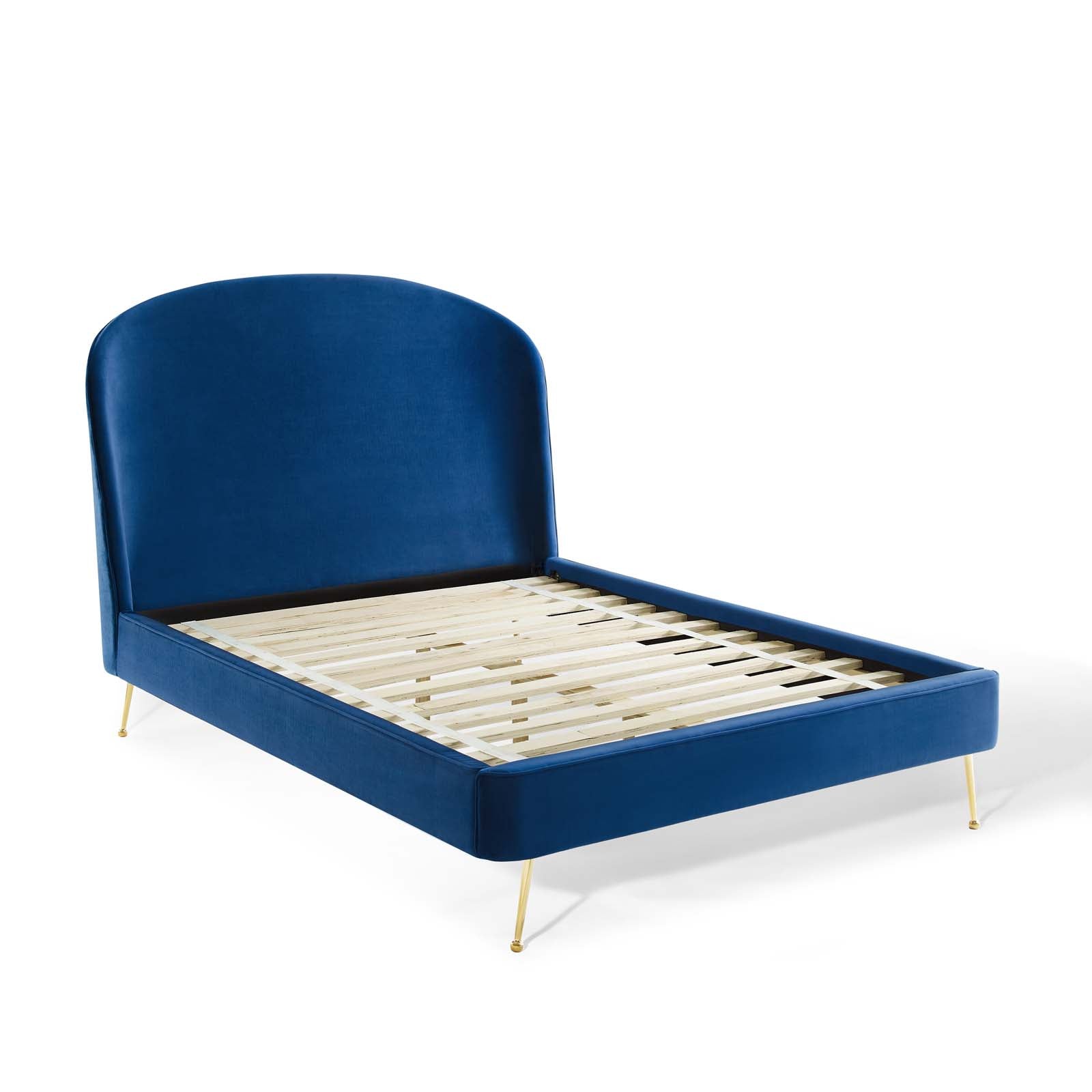 Modway Beds - Mira Upholstered Performance Velvet Queen Platform Bed Navy