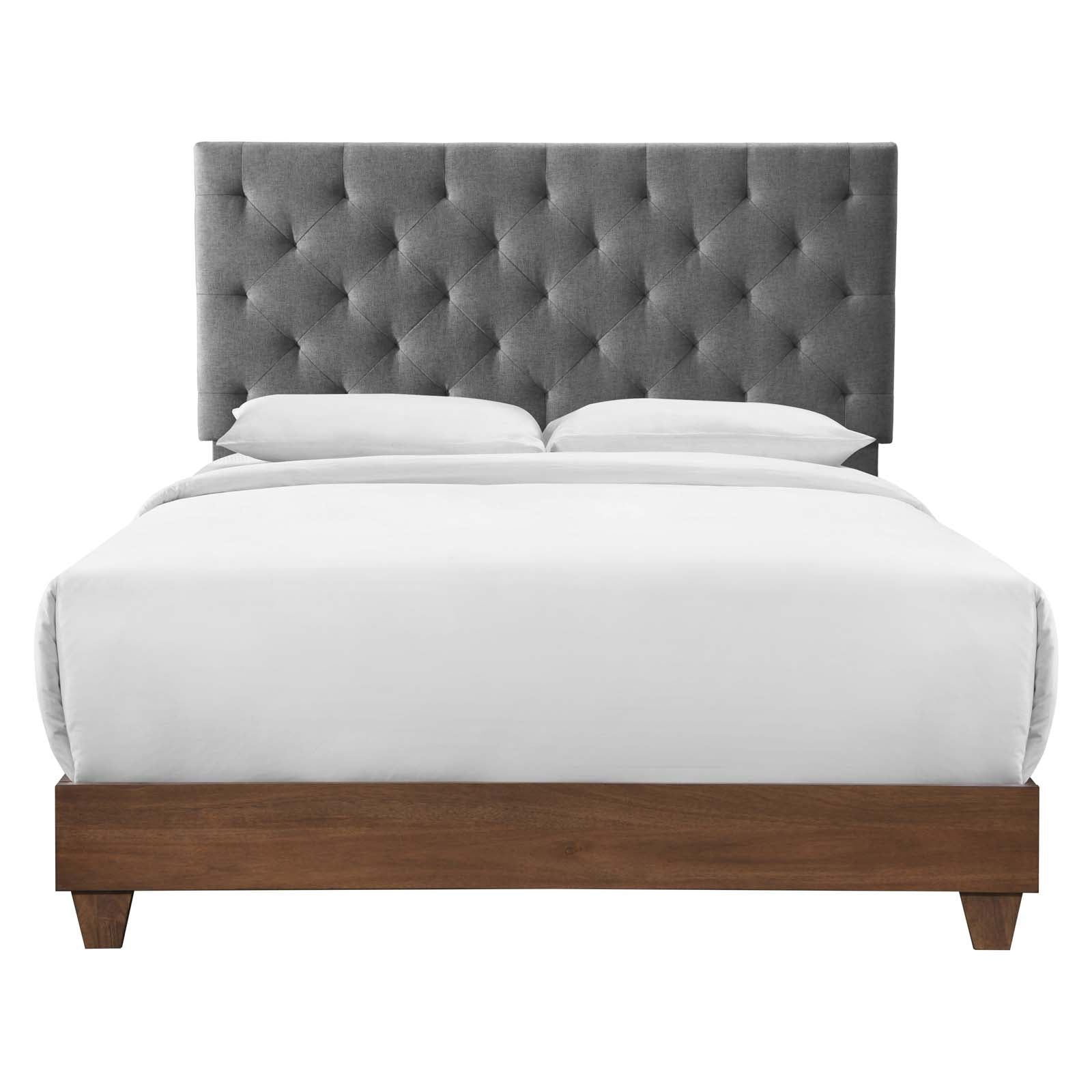 Modway Beds - Rhiannon Diamond Tufted Upholstered Fabric Queen Bed Walnut Gray