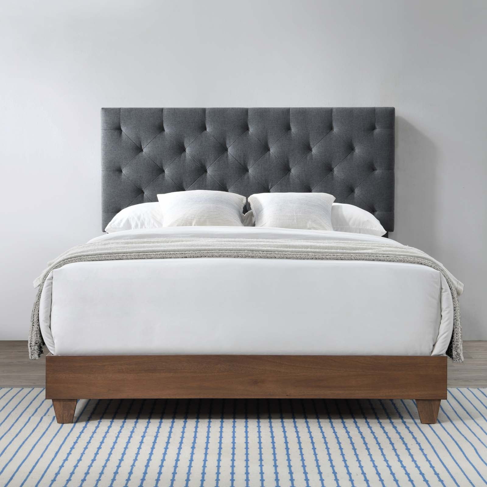 Modway Beds - Rhiannon Diamond Tufted Upholstered Fabric Queen Bed Walnut Gray