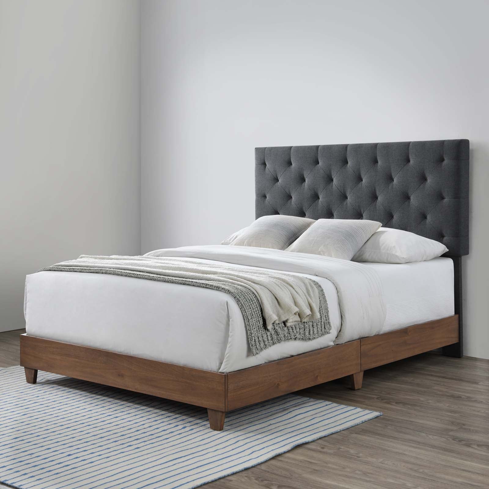 Modway Beds - Rhiannon Diamond Tufted Upholstered Fabric Queen Bed Walnut Gray