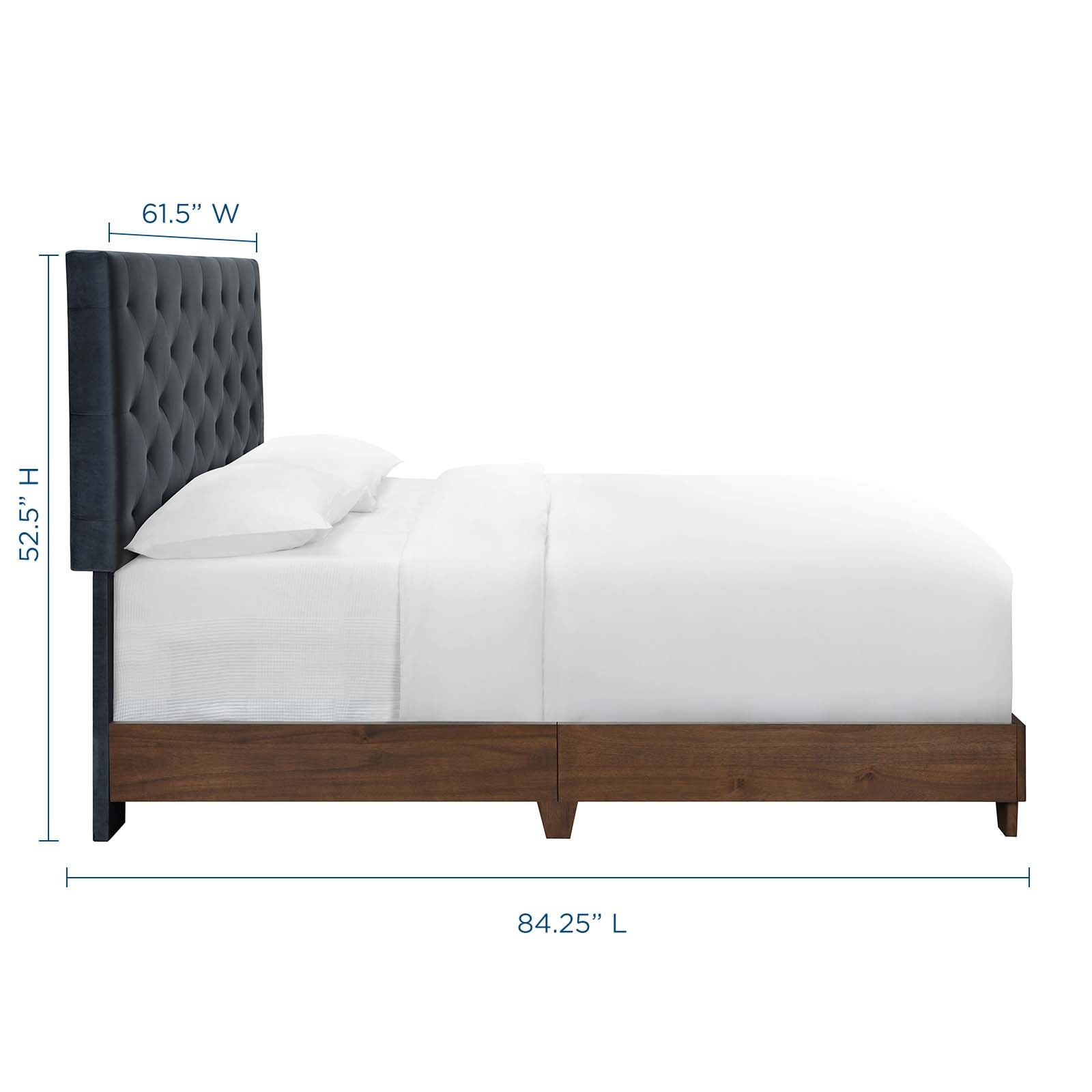 Modway Beds - Rhiannon Velvet Queen Bed Walnut & Charcoal
