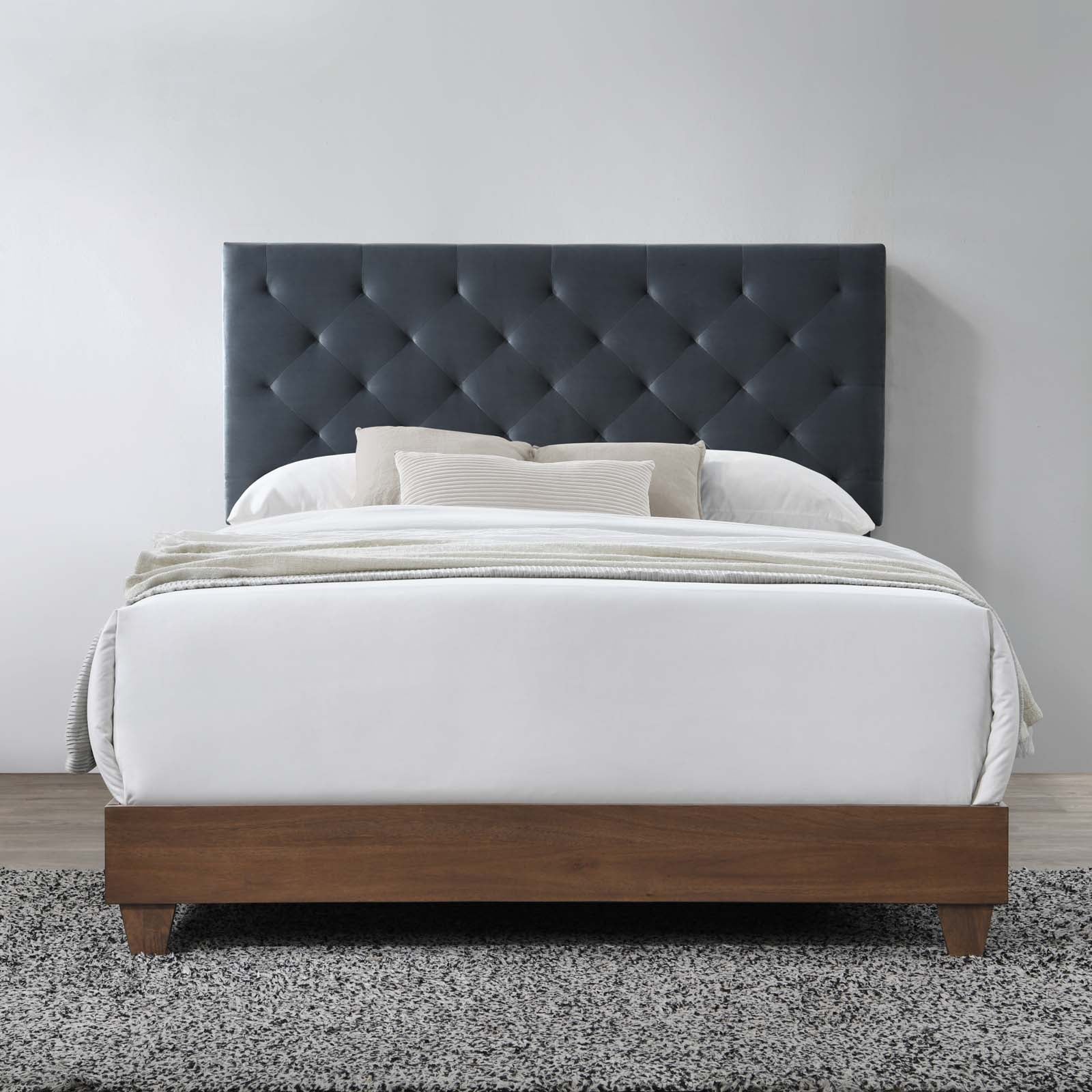 Modway Beds - Rhiannon Velvet Queen Bed Walnut & Charcoal