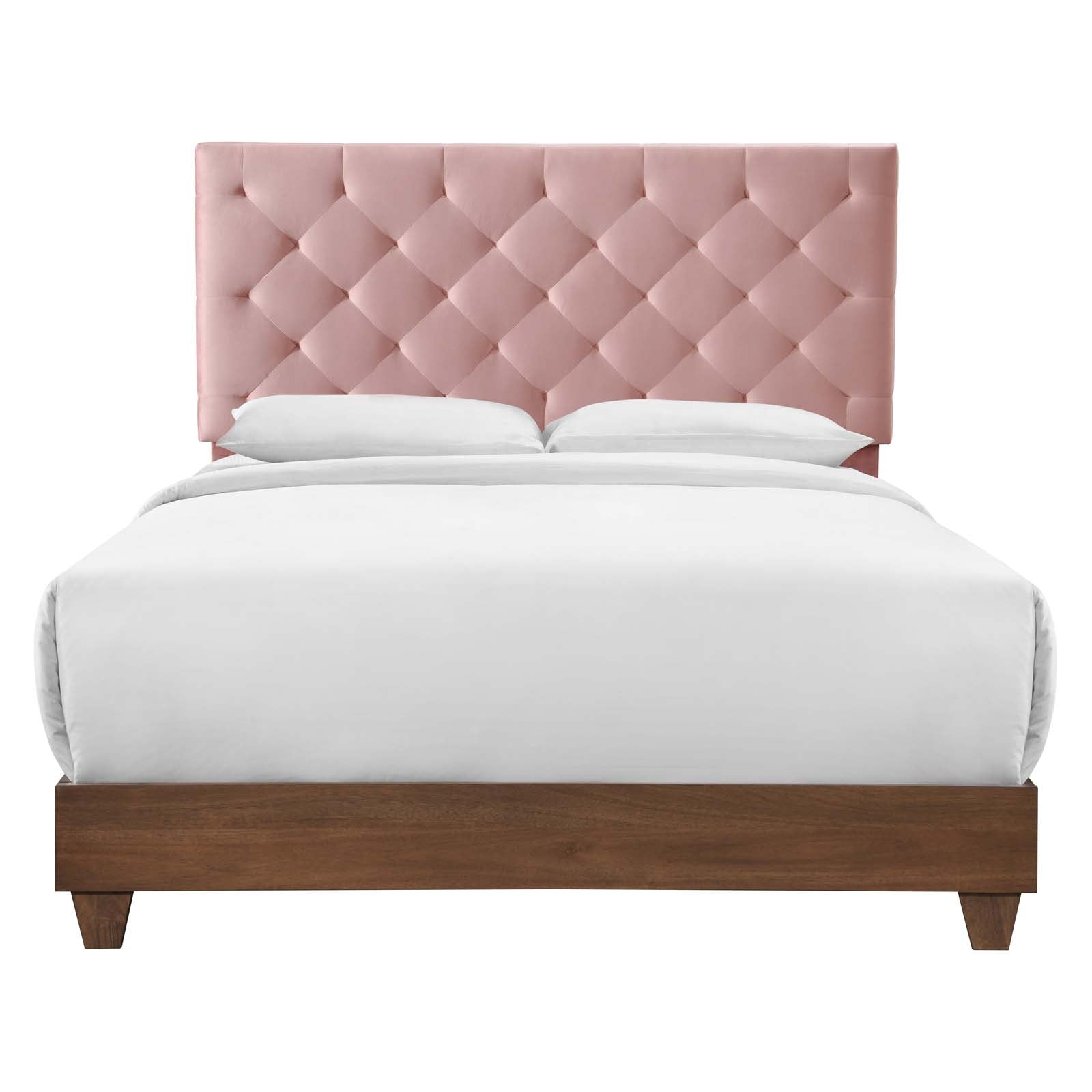 Modway Beds - Rhiannon Velvet Queen Bed Walnut & Dusty Rose