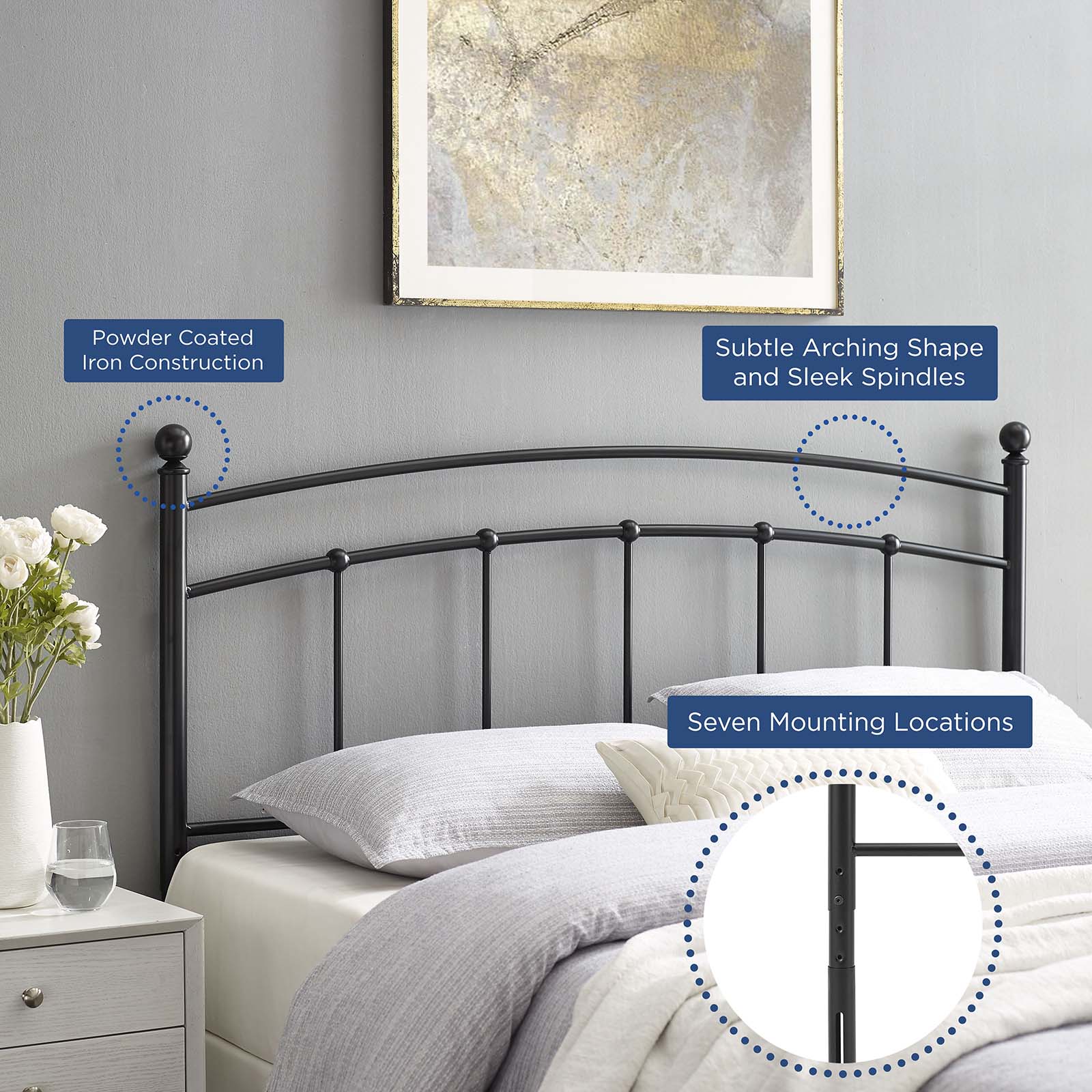 Modway Headboards - Abigail Queen Metal Headboard Black