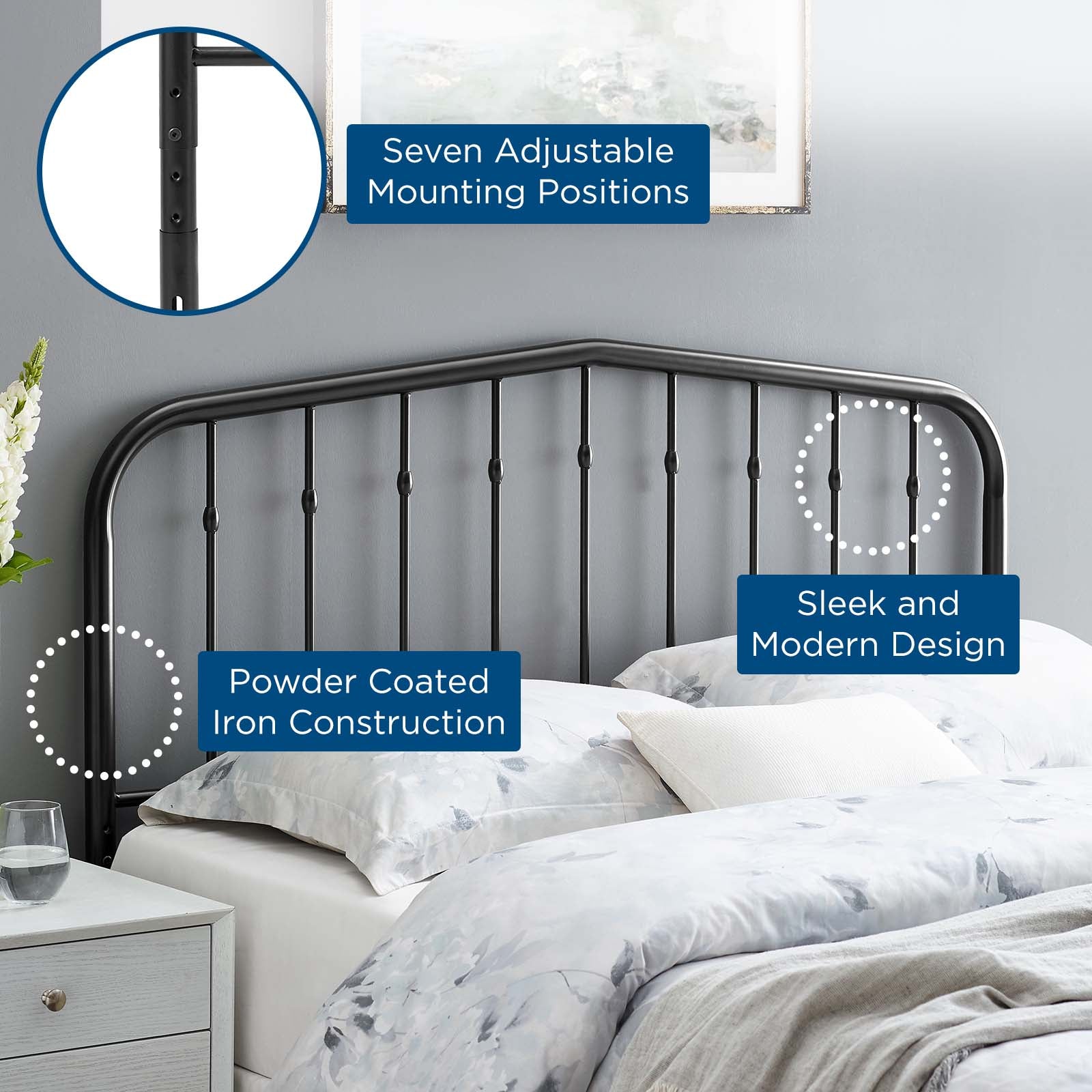 Modway Headboards - Lennon Queen Metal Headboard Black