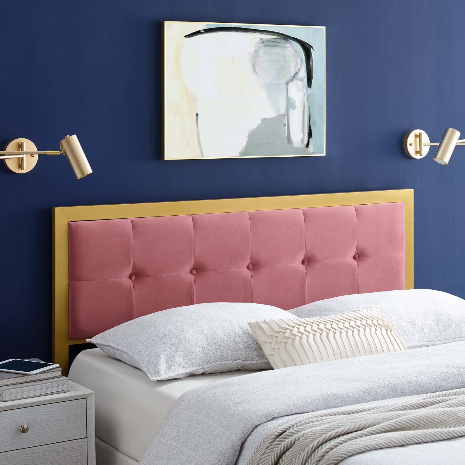 Modway Headboards - Teagan Tufted King Headboard Gold Dusty Rose