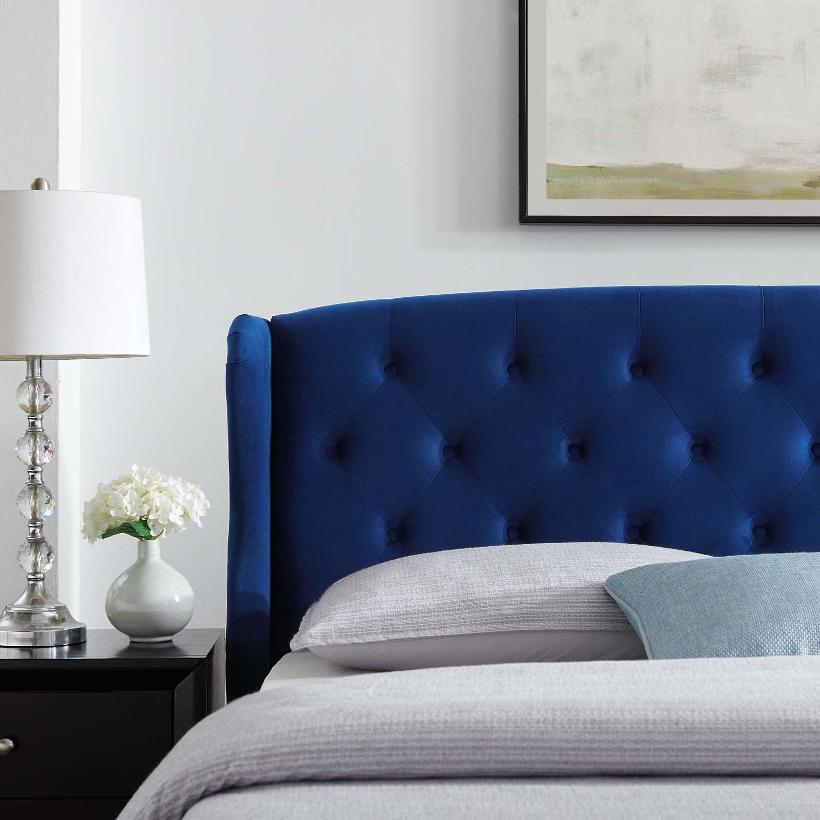 Modway Beds - Penelope Velvet Queen Bed Navy