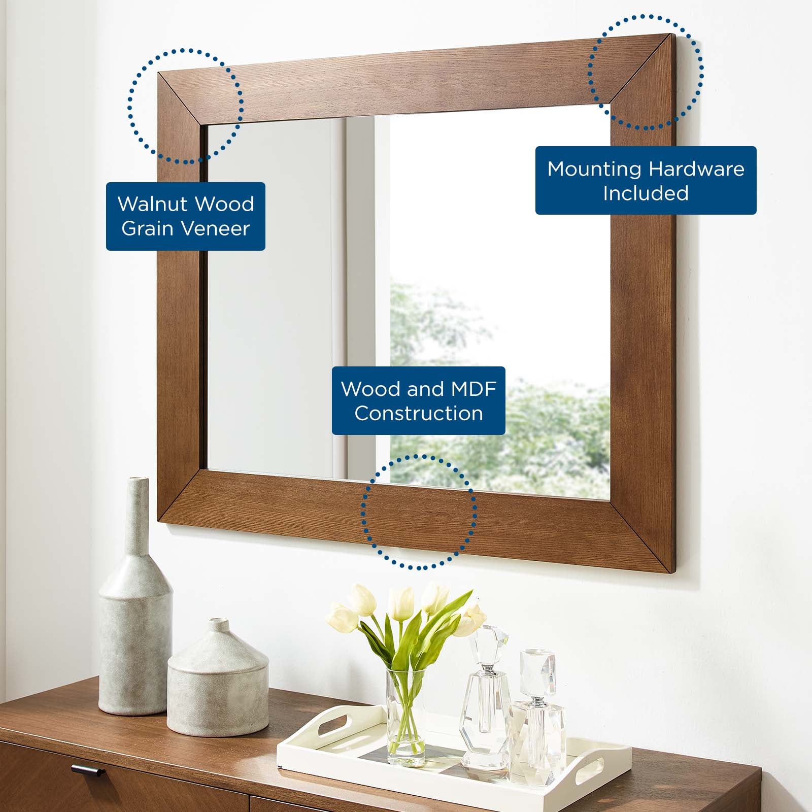 Modway Mirrors - Kali Wall Mirror Walnut