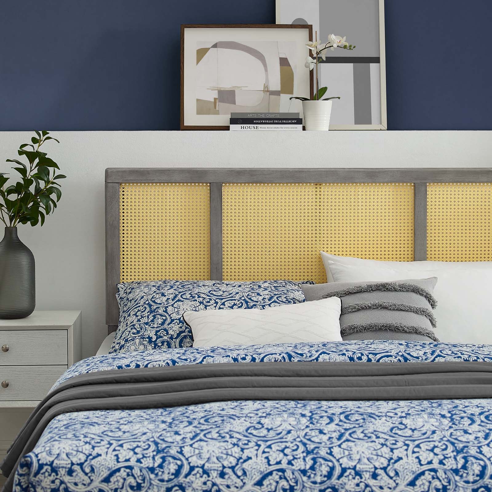 Modway Headboards - Delmare Cane Full Headboard Gray