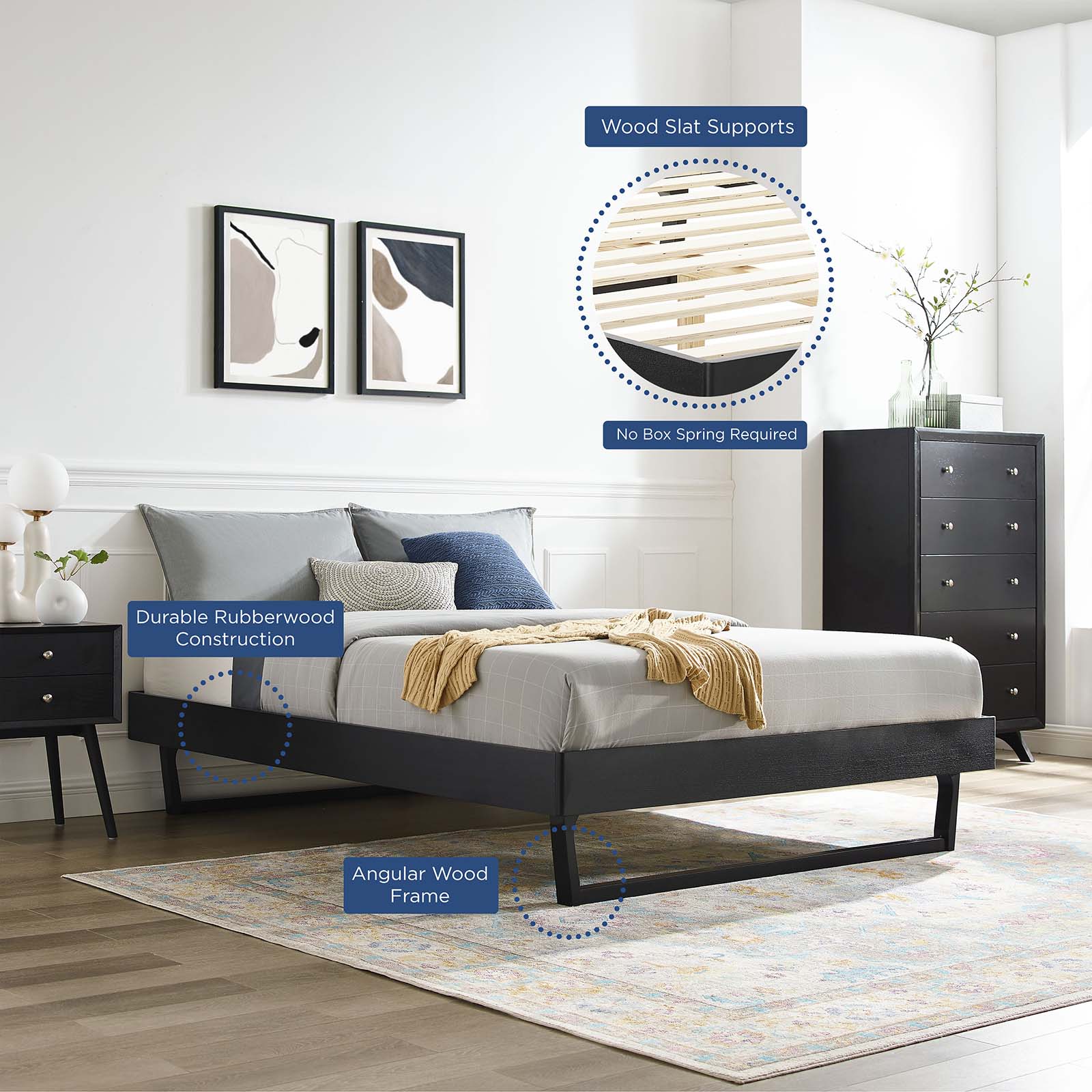 Modway Beds - Billie Full Wood Platform Bed Frame Black