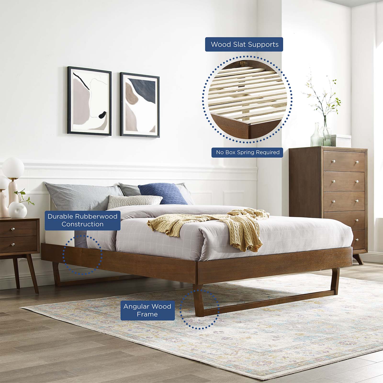 Modway Beds - Billie Full Wood Platform Bed Frame Walnut