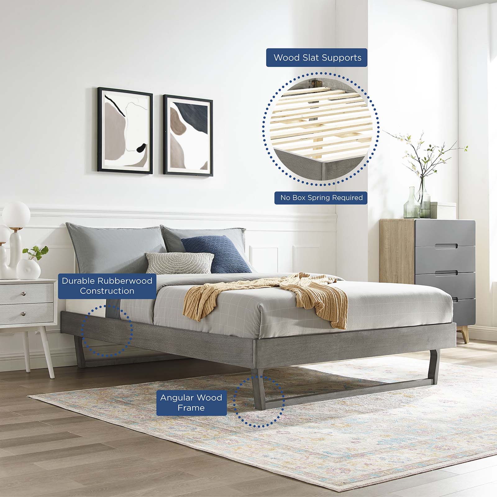 Modway Beds - Billie Queen Wood Platform Bed Frame Gray