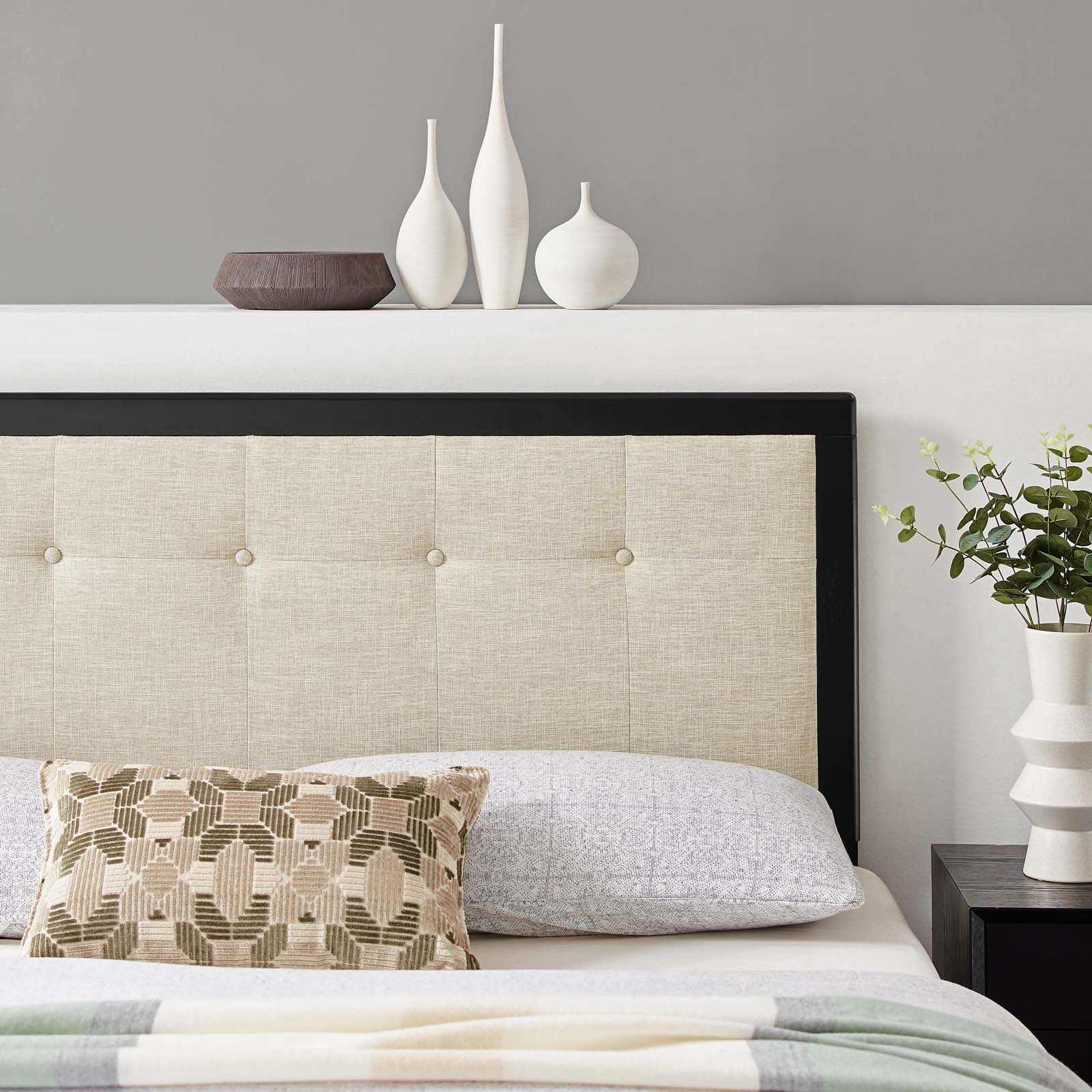 Modway Headboards - Draper Tufted Queen Fabric and Wood Headboard Black Beige