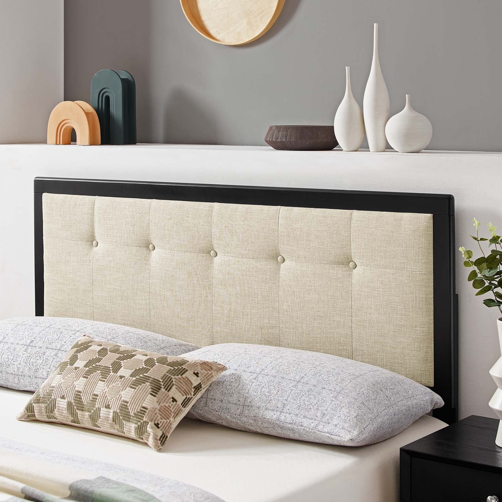 Modway Headboards - Draper Tufted Queen Fabric and Wood Headboard Black Beige