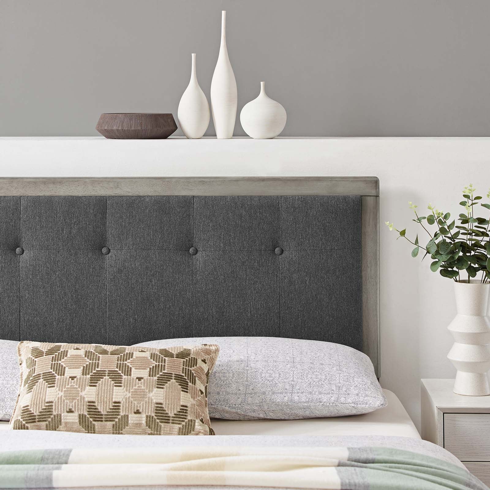 Modway Headboards - Draper Tufted Queen Fabric And Wood Headboard Gray Charcoal