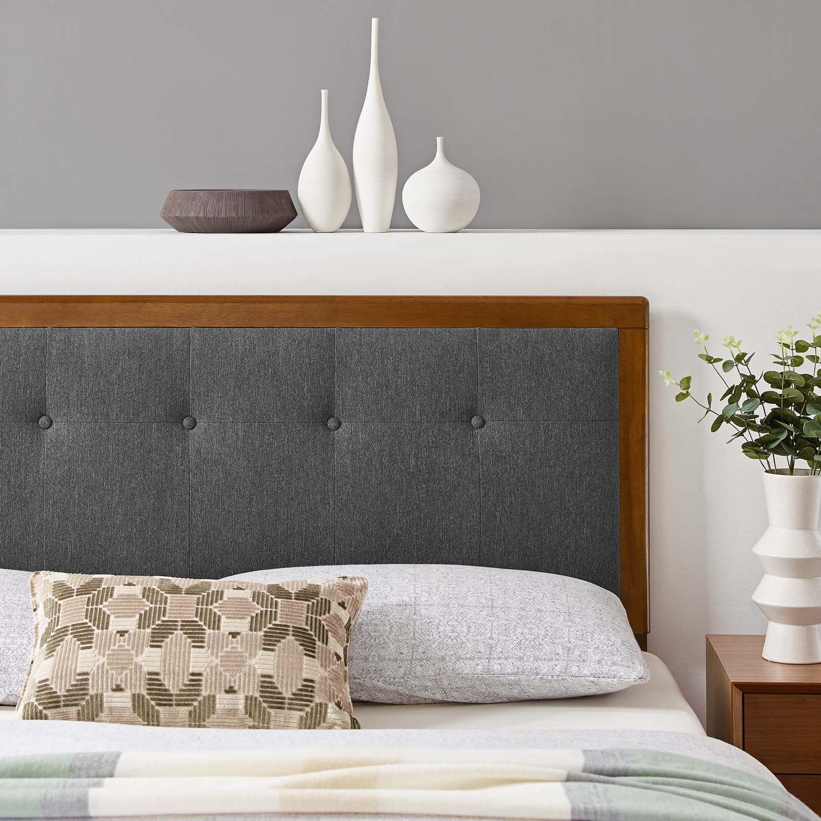 Modway Headboards - Draper Tufted Queen Fabric And Wood Headboard Walnut Charcoal