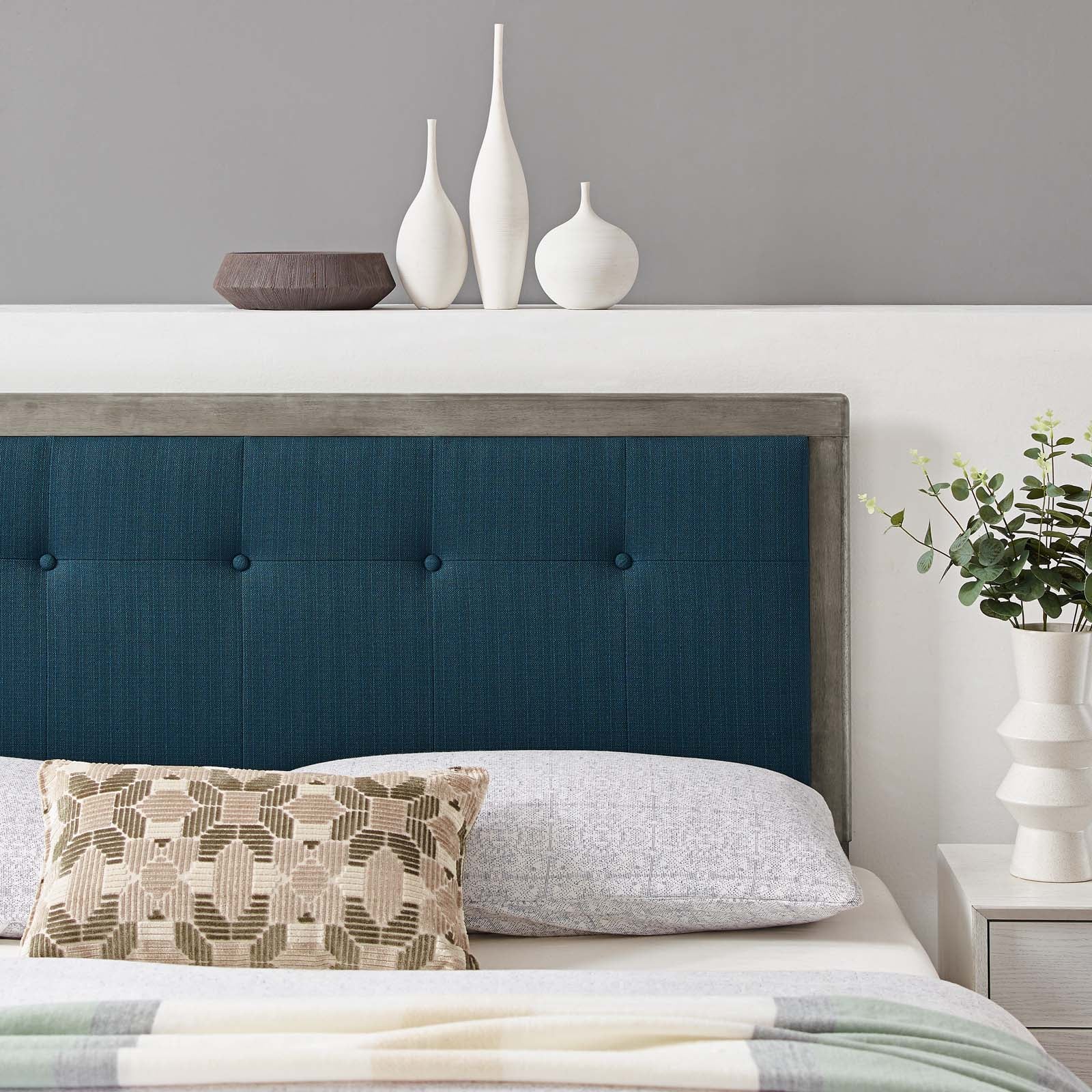 Modway Headboards - Draper Tufted King Fabric And Wood Headboard Gray Azure