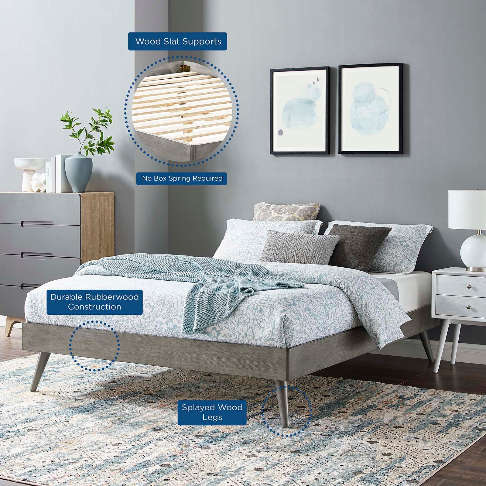 Modway Beds - Margo Full Wood Platform Bed Frame Gray