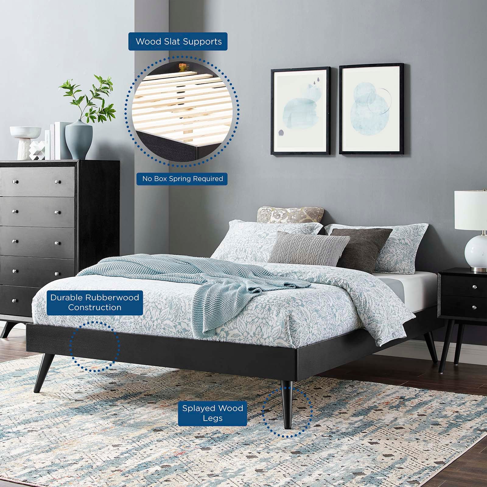 Modway Beds - Margo King Wood Platform Bed Frame Black