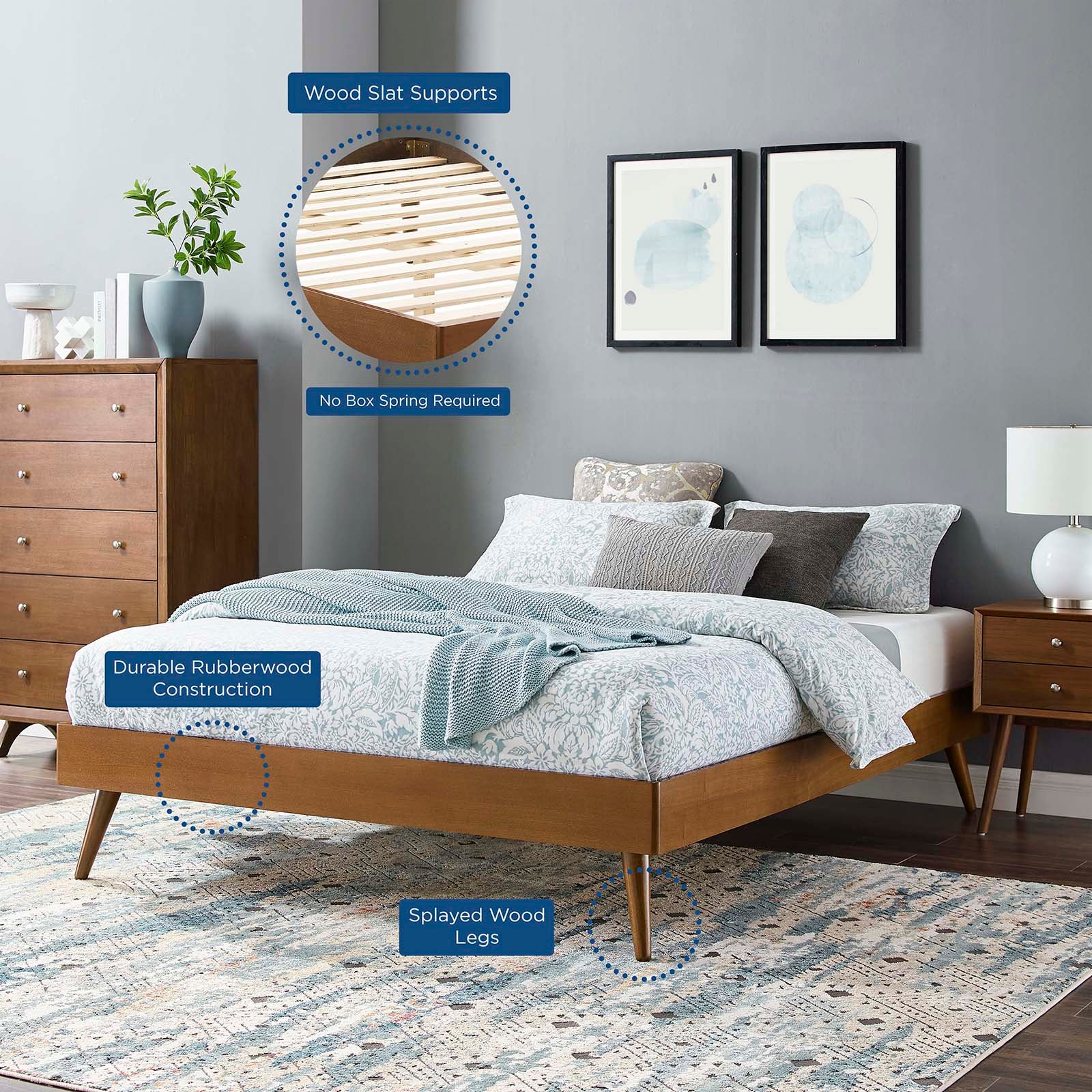 Modway Beds - Margo King Wood Platform Bed Frame Walnut