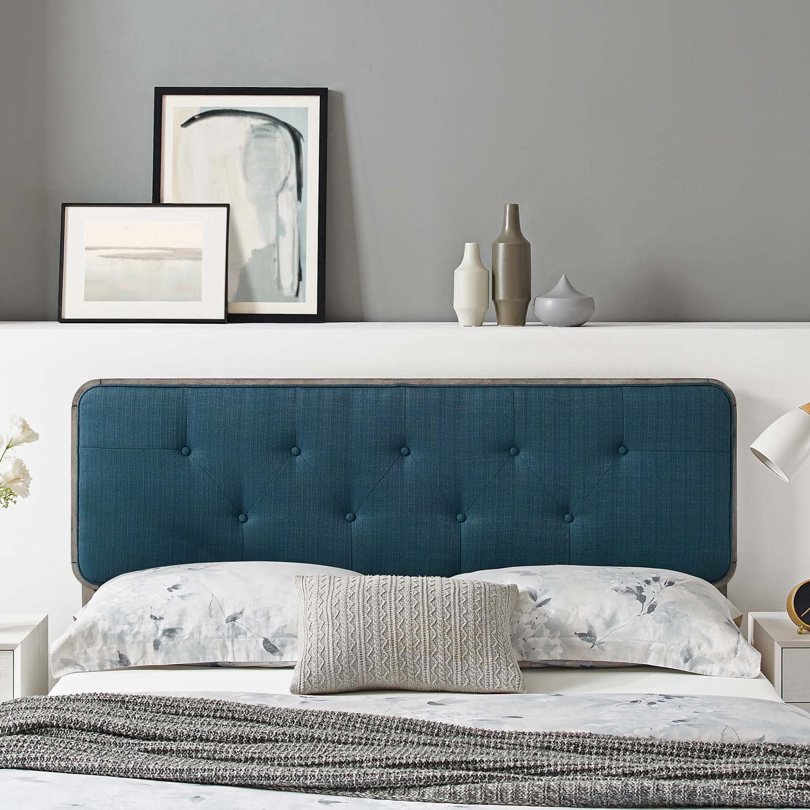 Modway Headboards - Collins Tufted Twin Fabric and Wood Headboard Gray Azure