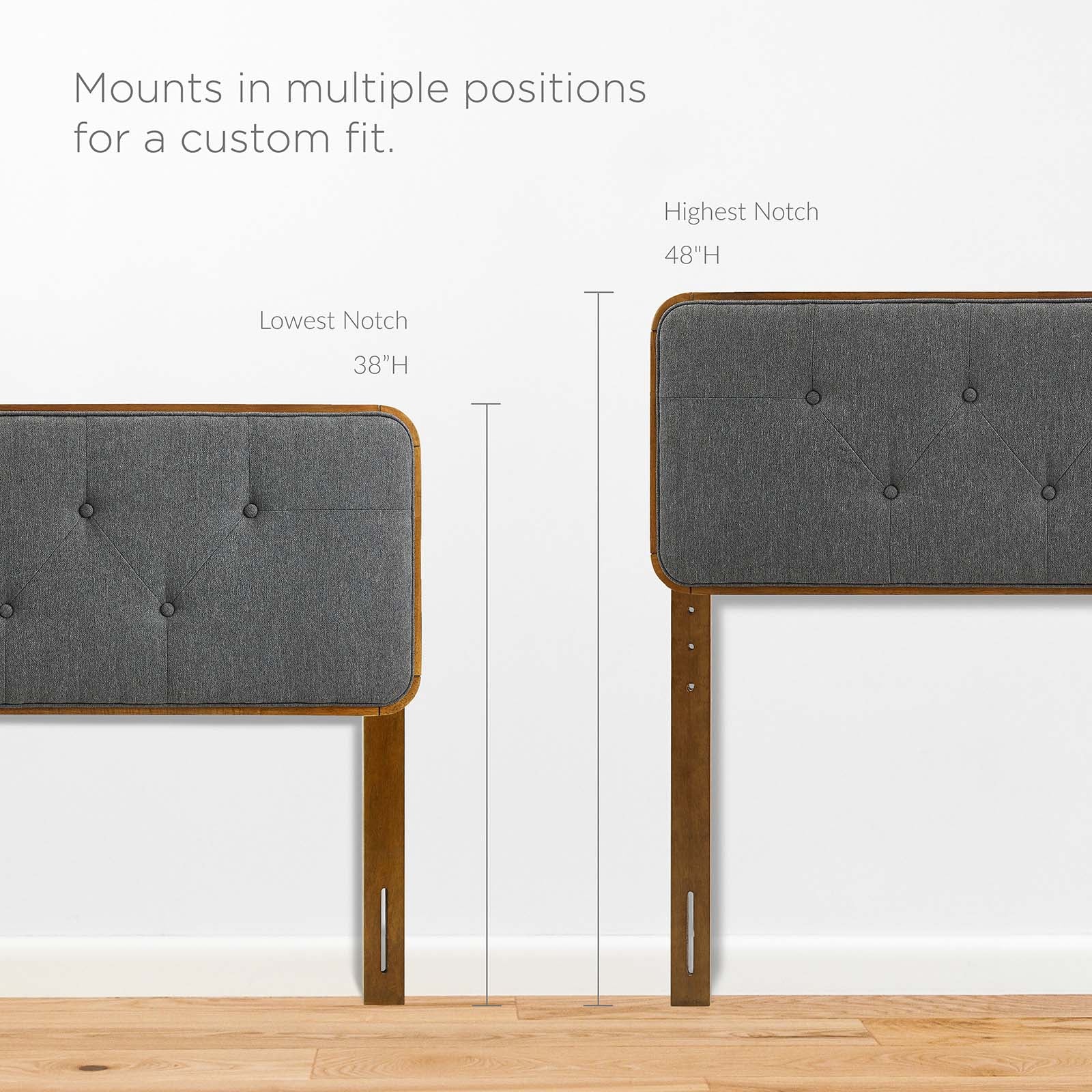 Modway Headboards - Collins Tufted Full Fabric And Wood Headboard Walnut Charcoal