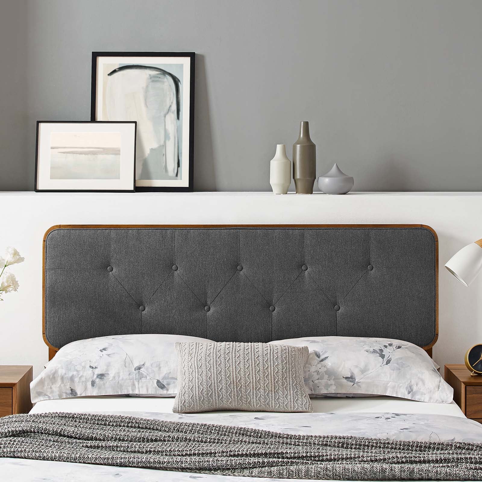 Modway Headboards - Collins Tufted Full Fabric And Wood Headboard Walnut Charcoal
