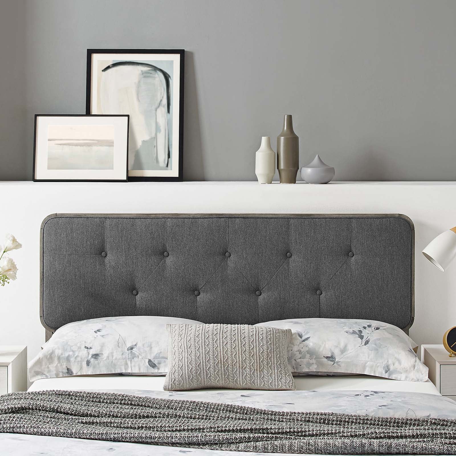 Modway Headboards - Collins Tufted King Fabric and Wood Headboard Gray Charcoal