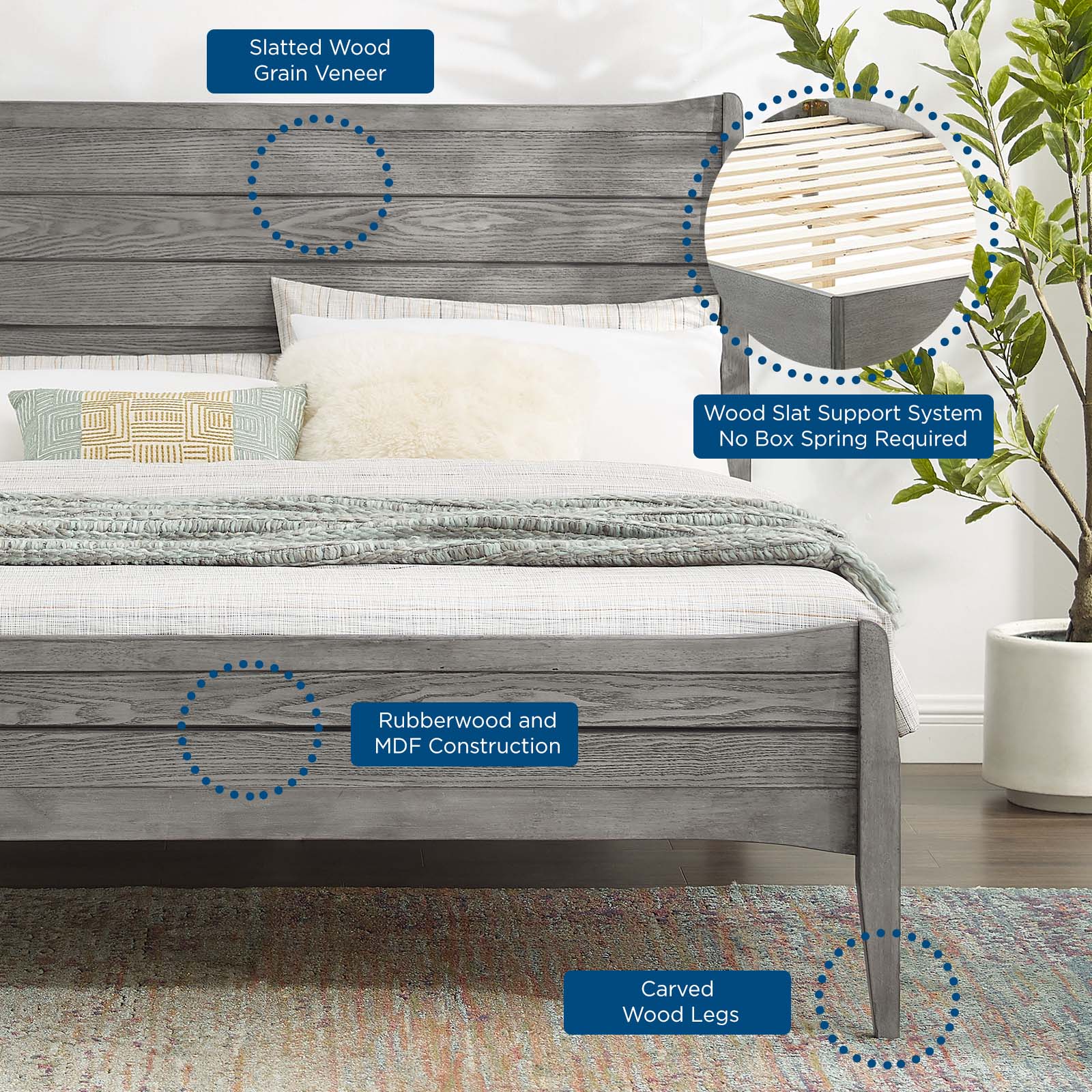 Modway Beds - Georgia Platform Queen Bed Gray